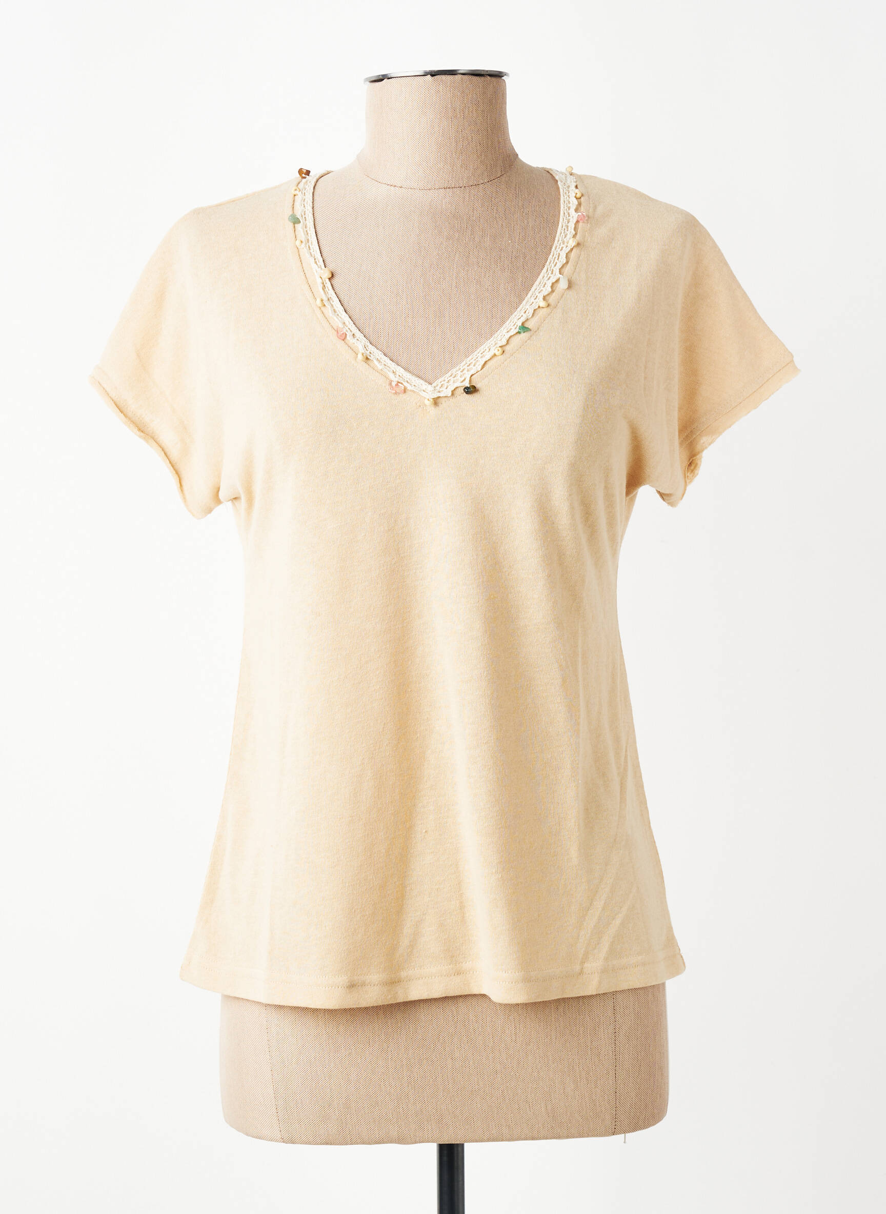 T-shirt col v manches courtes beige MOLLY BRACKEN femme