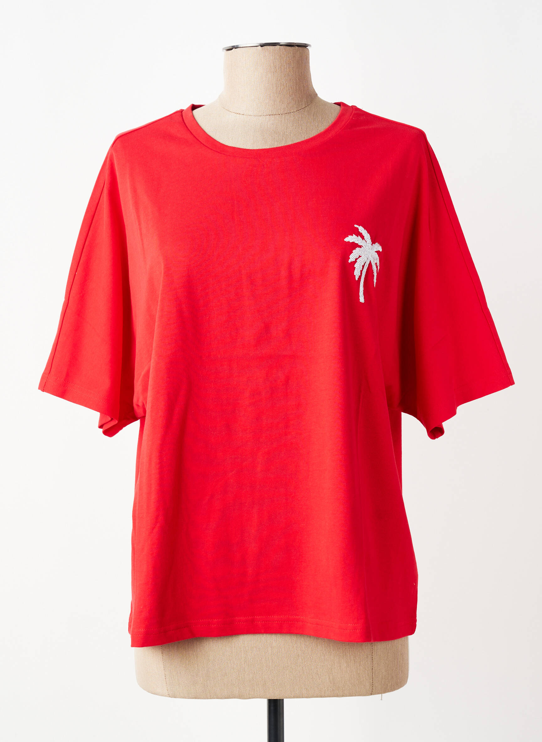 T-shirt coupe droite manches courtes rouge LILI SIDONIO femme