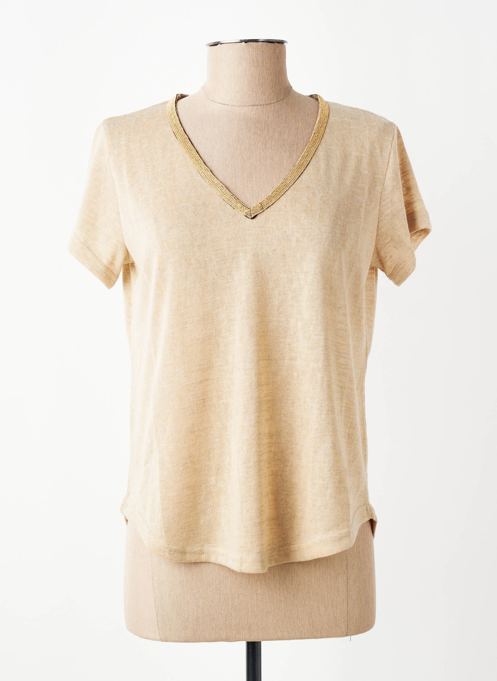 T-shirt col v manches courtes beige MOLLY BRACKEN femme