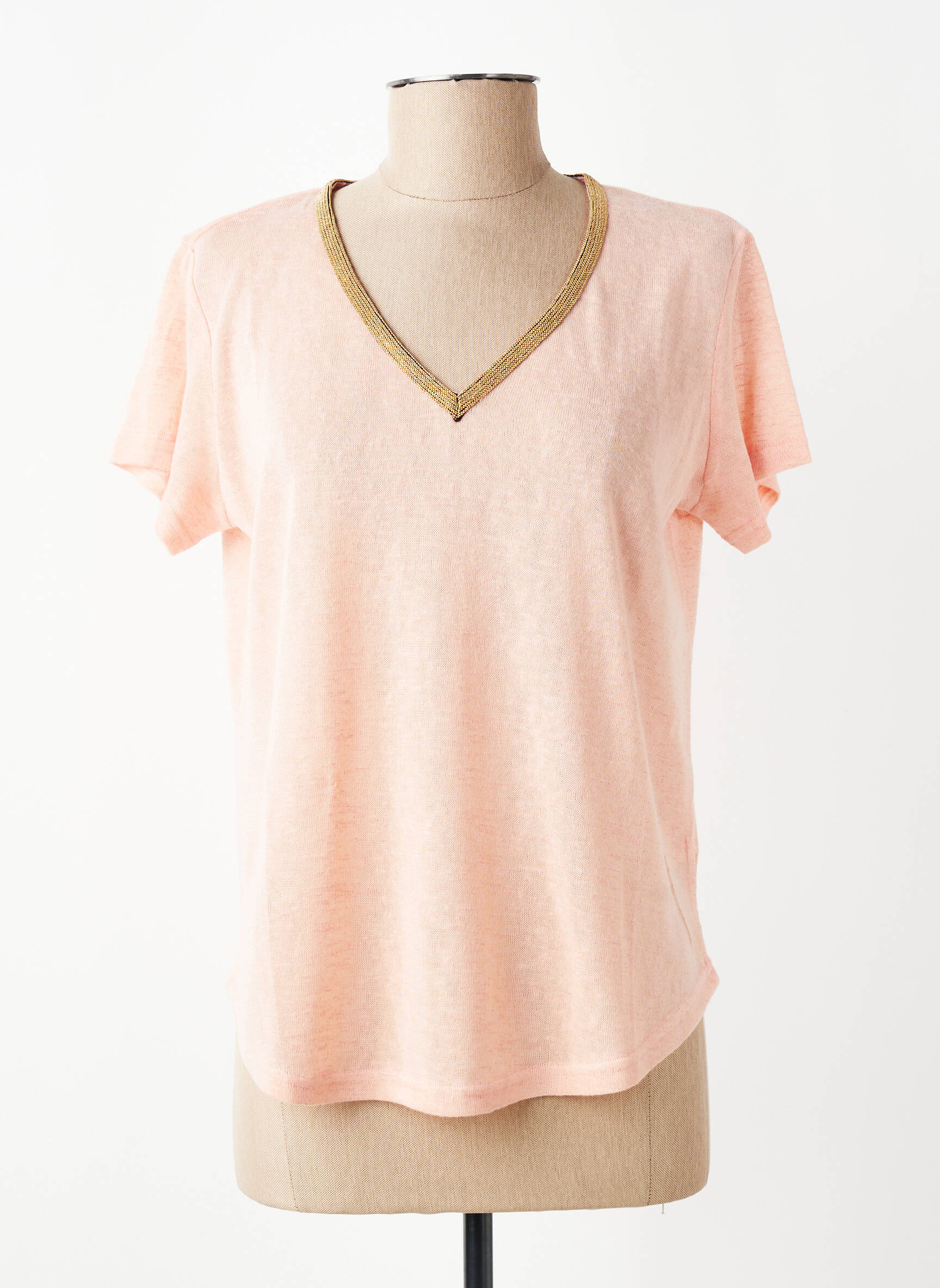 T-shirt col v manches courtes rose MOLLY BRACKEN femme