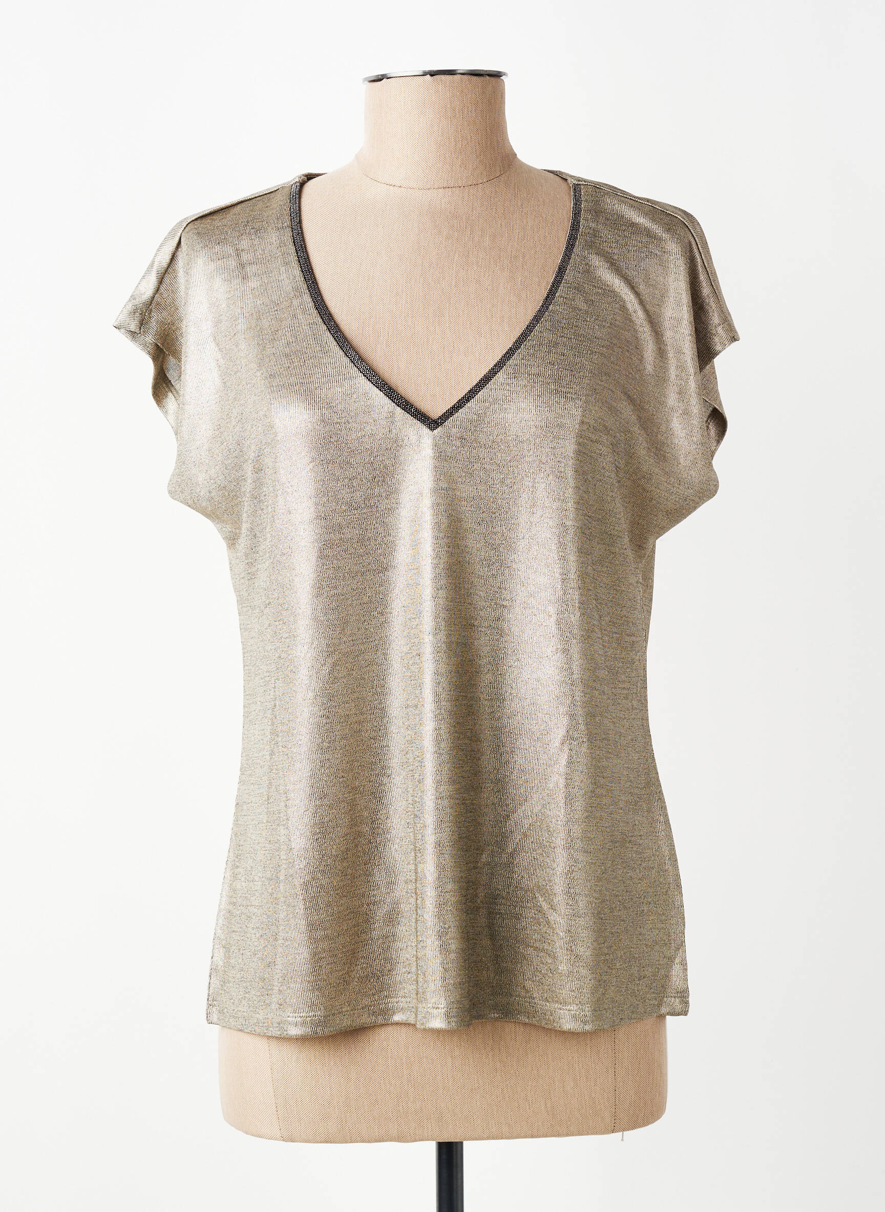 T-shirt col v manches courtes or MOLLY BRACKEN femme