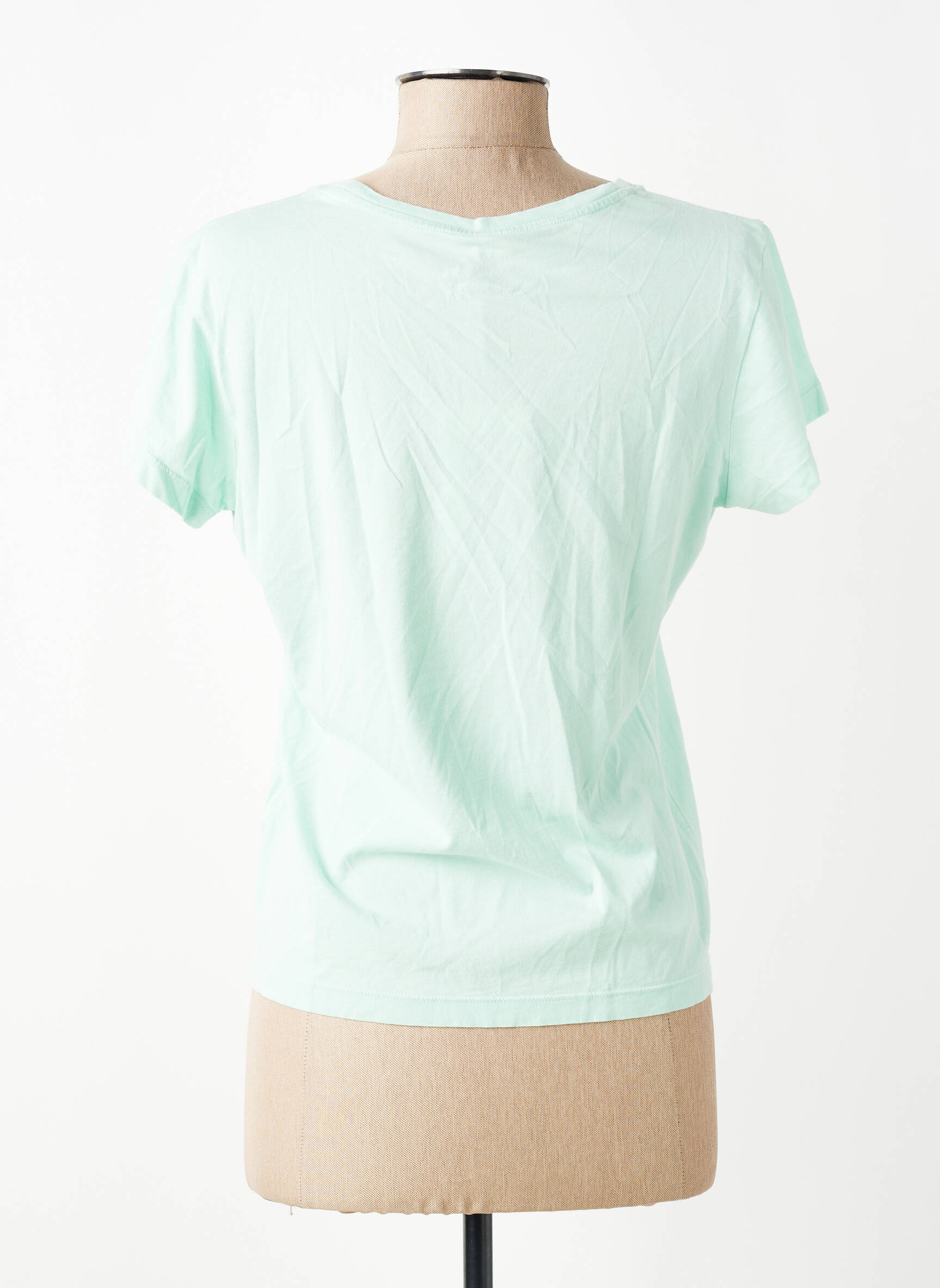 T-shirt sérigraphie floquée manches courtes vert HAPPY femme