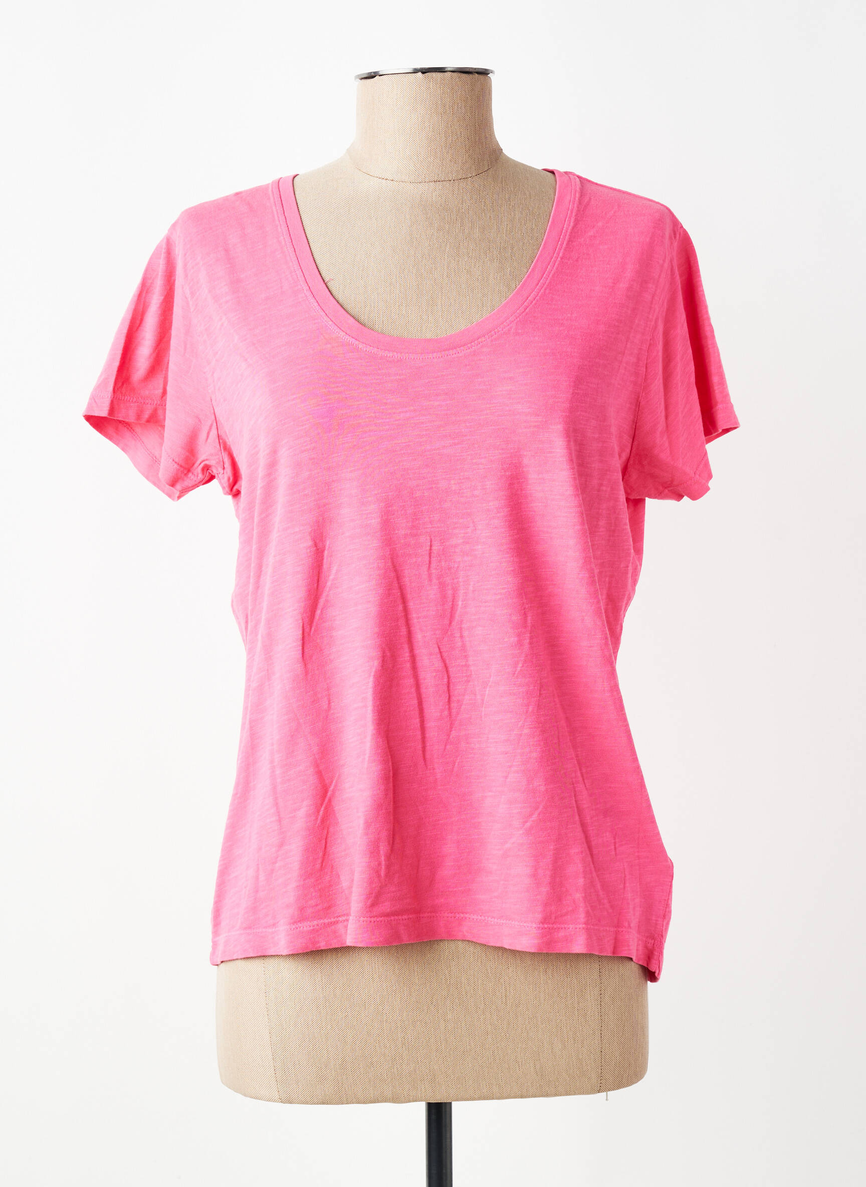 T-shirt coupe cintrée manches courtes rose HAPPY femme
