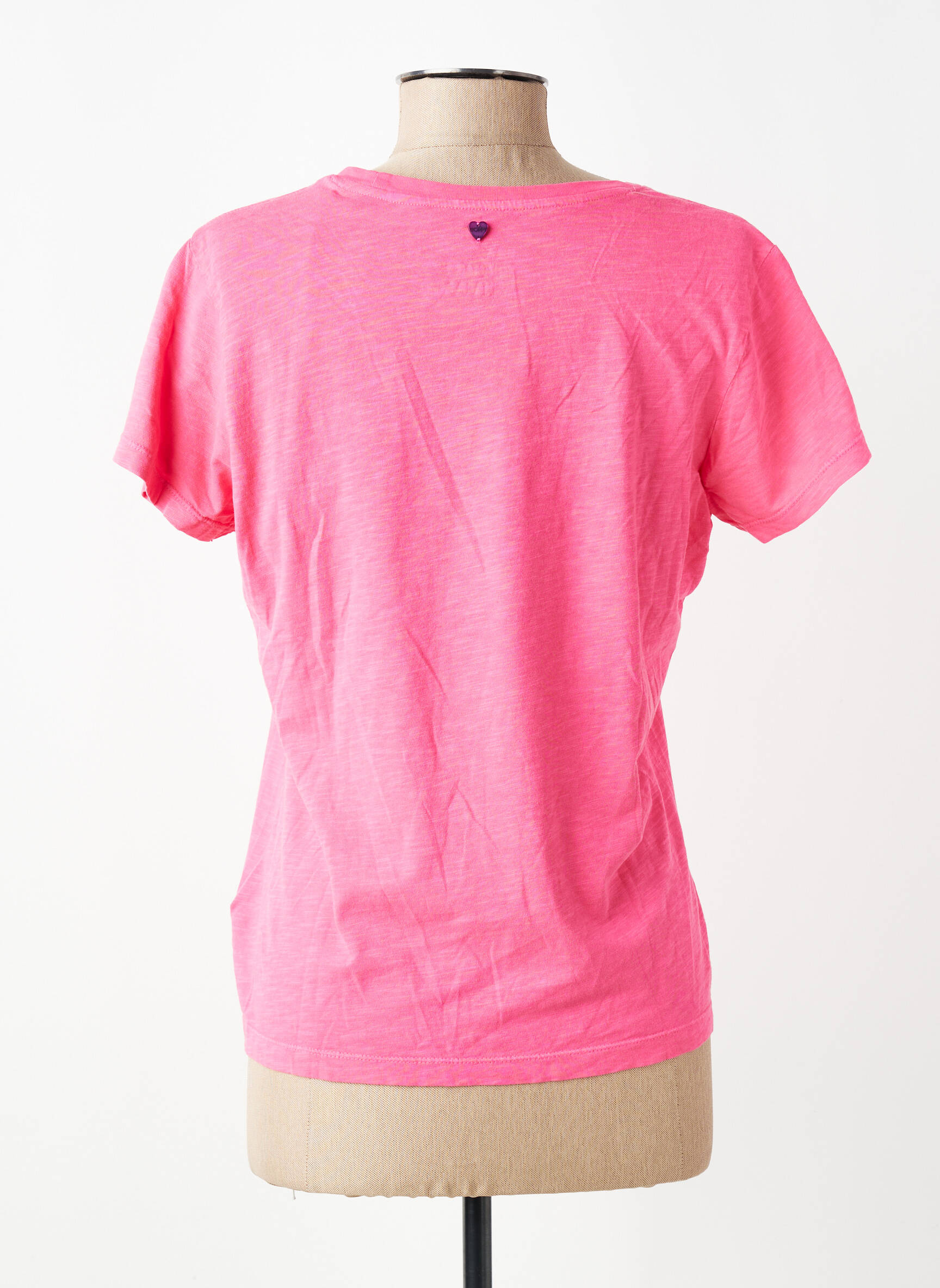 T-shirt coupe cintrée manches courtes rose HAPPY femme