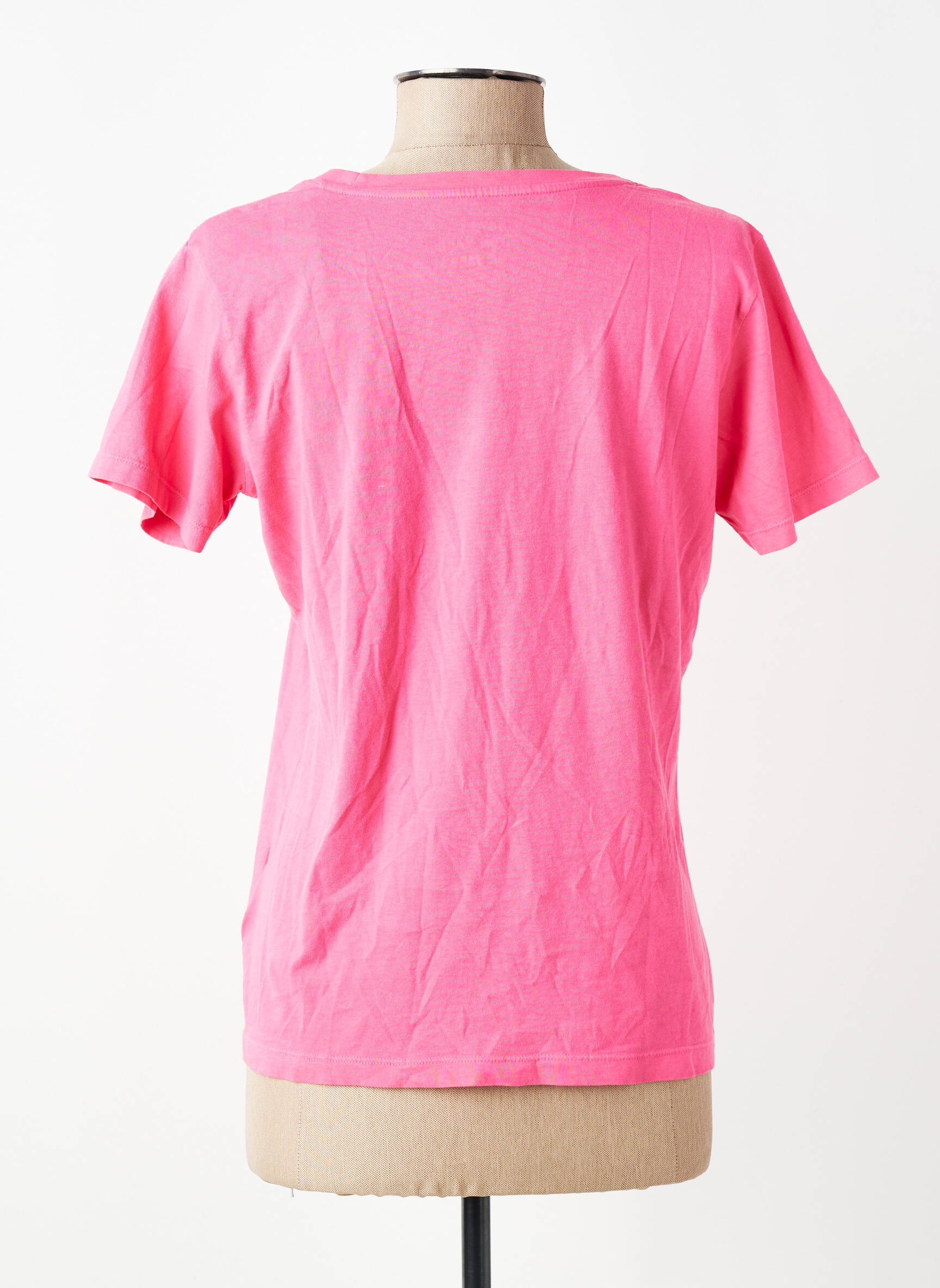 T-shirt sérigraphie floquée manches courtes rose HAPPY femme