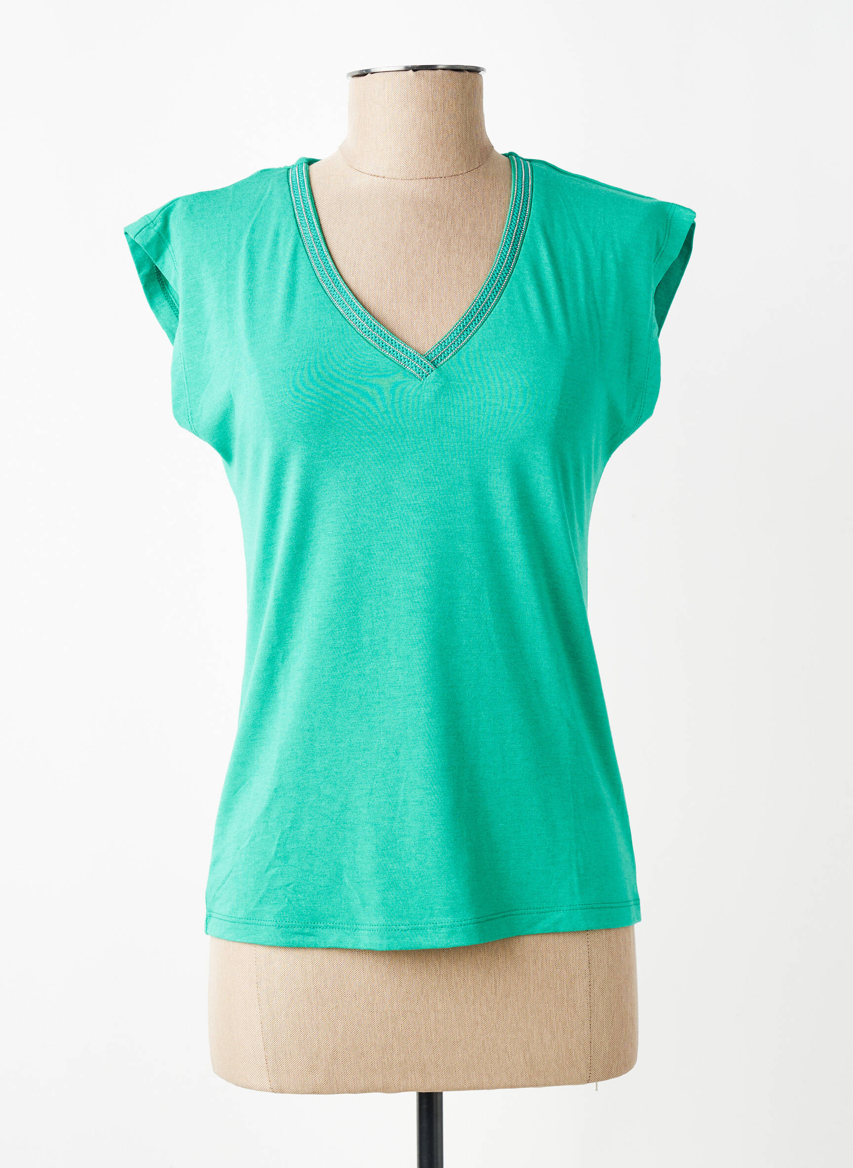 T-shirt col v manches courtes vert MOLLY BRACKEN femme