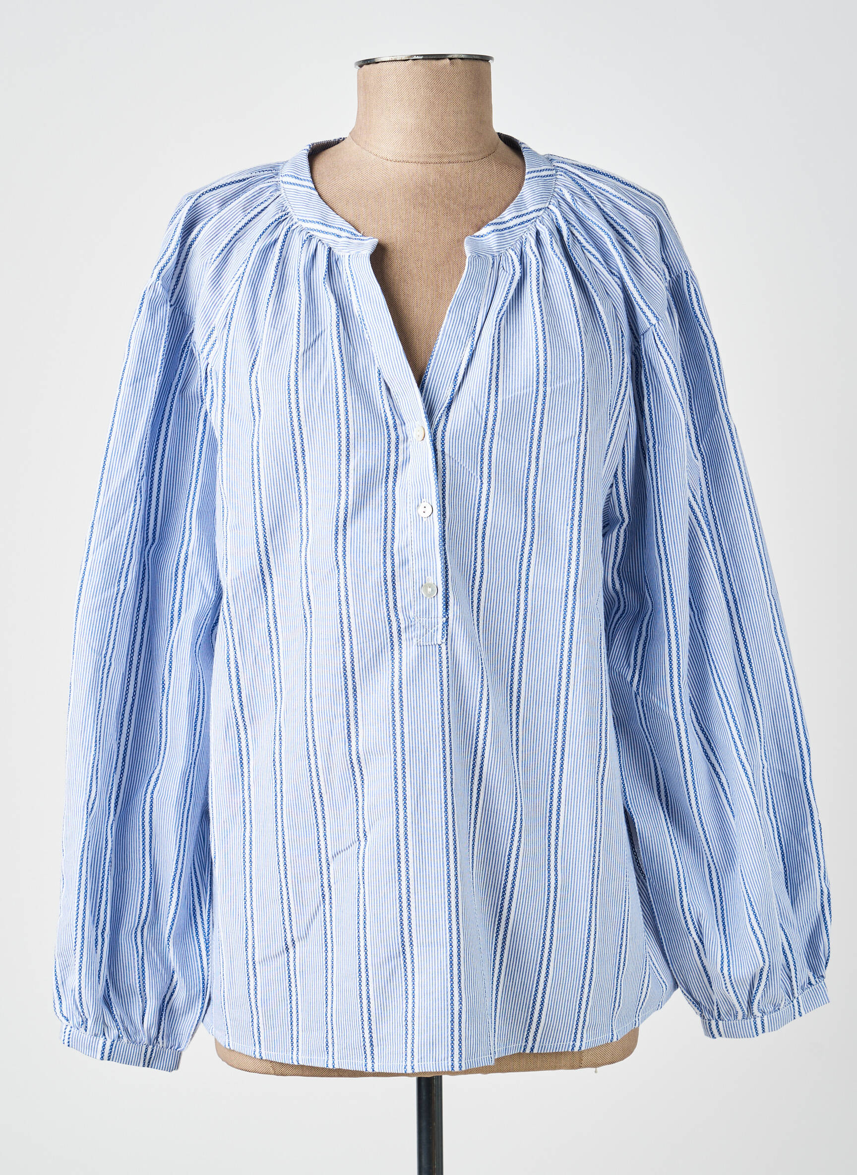 Blouse tissage popeline manches longues bleu MOLLY BRACKEN femme