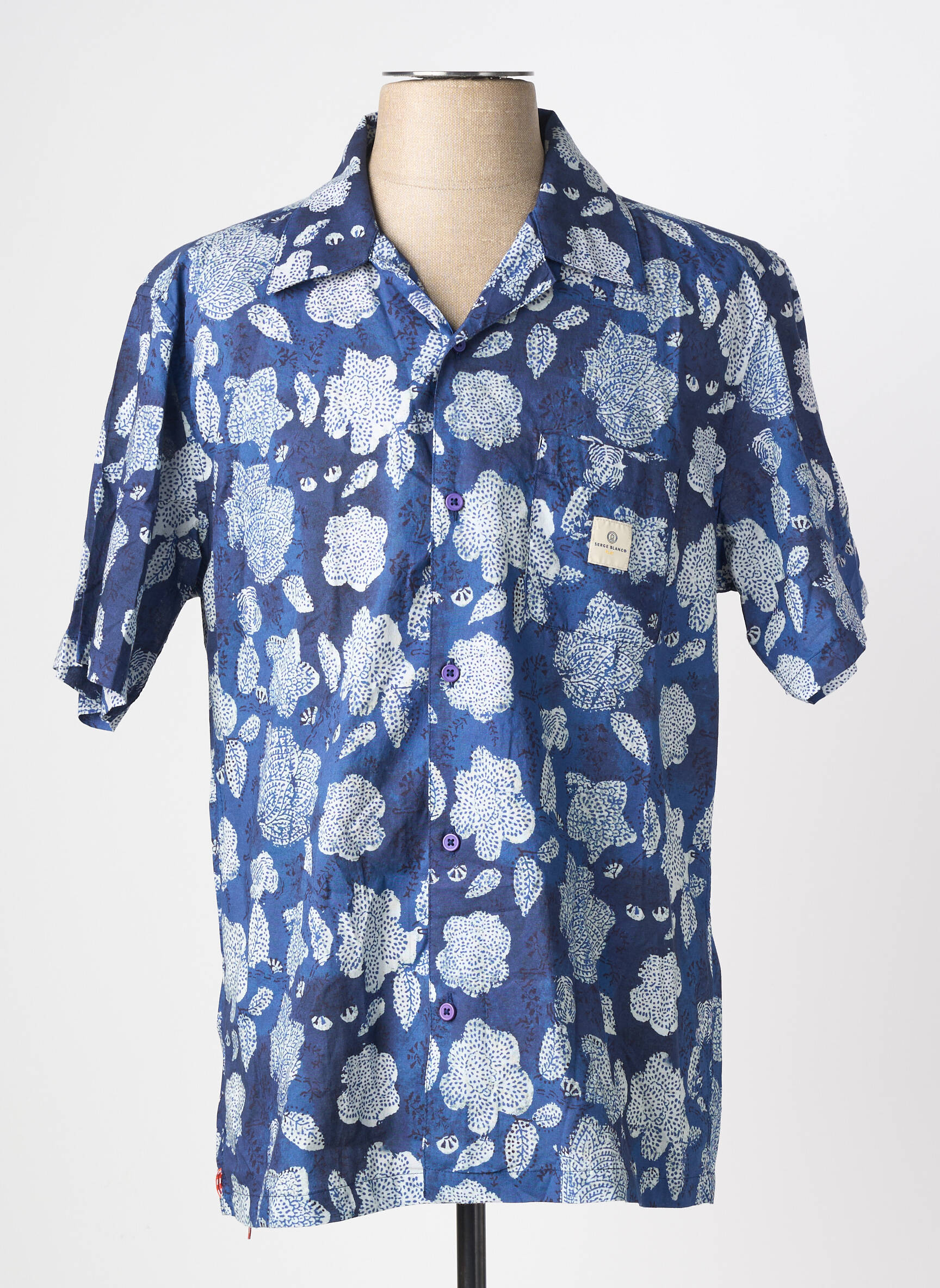 Chemise manches courtes poches bleu SERGE BLANCO homme