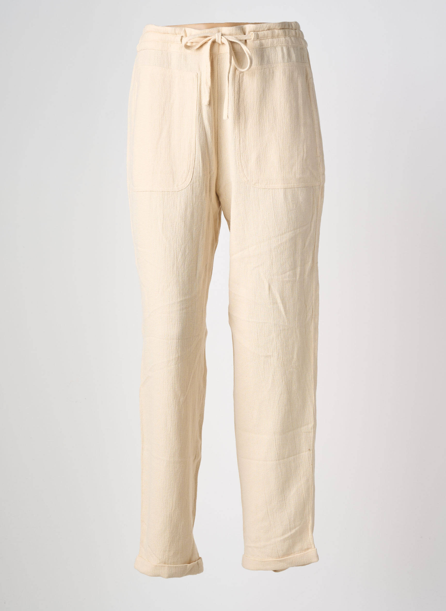 Pantalon droit taille élastique taille normale beige INDI & COLD femme