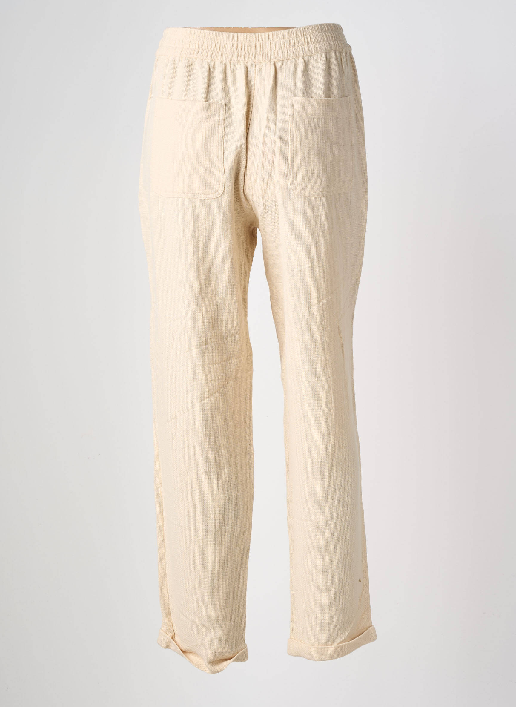 Pantalon droit taille élastique taille normale beige INDI & COLD femme