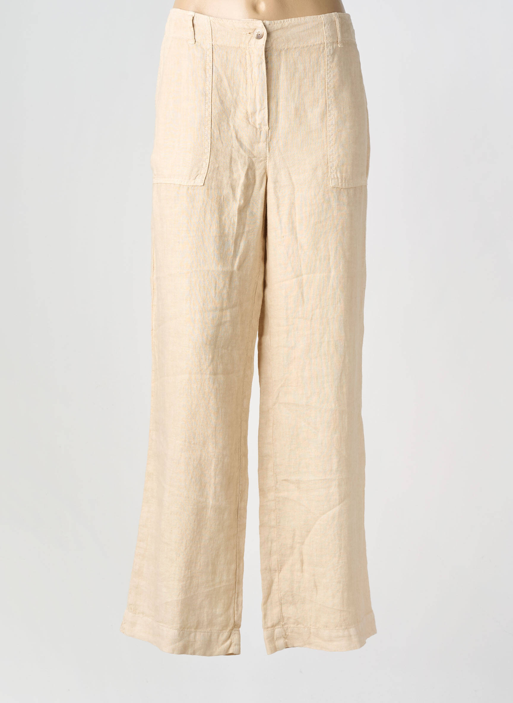 Pantalon droit fermeture zippée sous rabat boutonné taille normale beige SIGNE NATURE femme