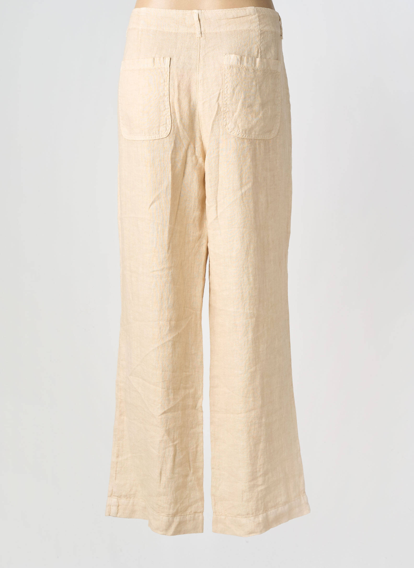 Pantalon droit fermeture zippée sous rabat boutonné taille normale beige SIGNE NATURE femme