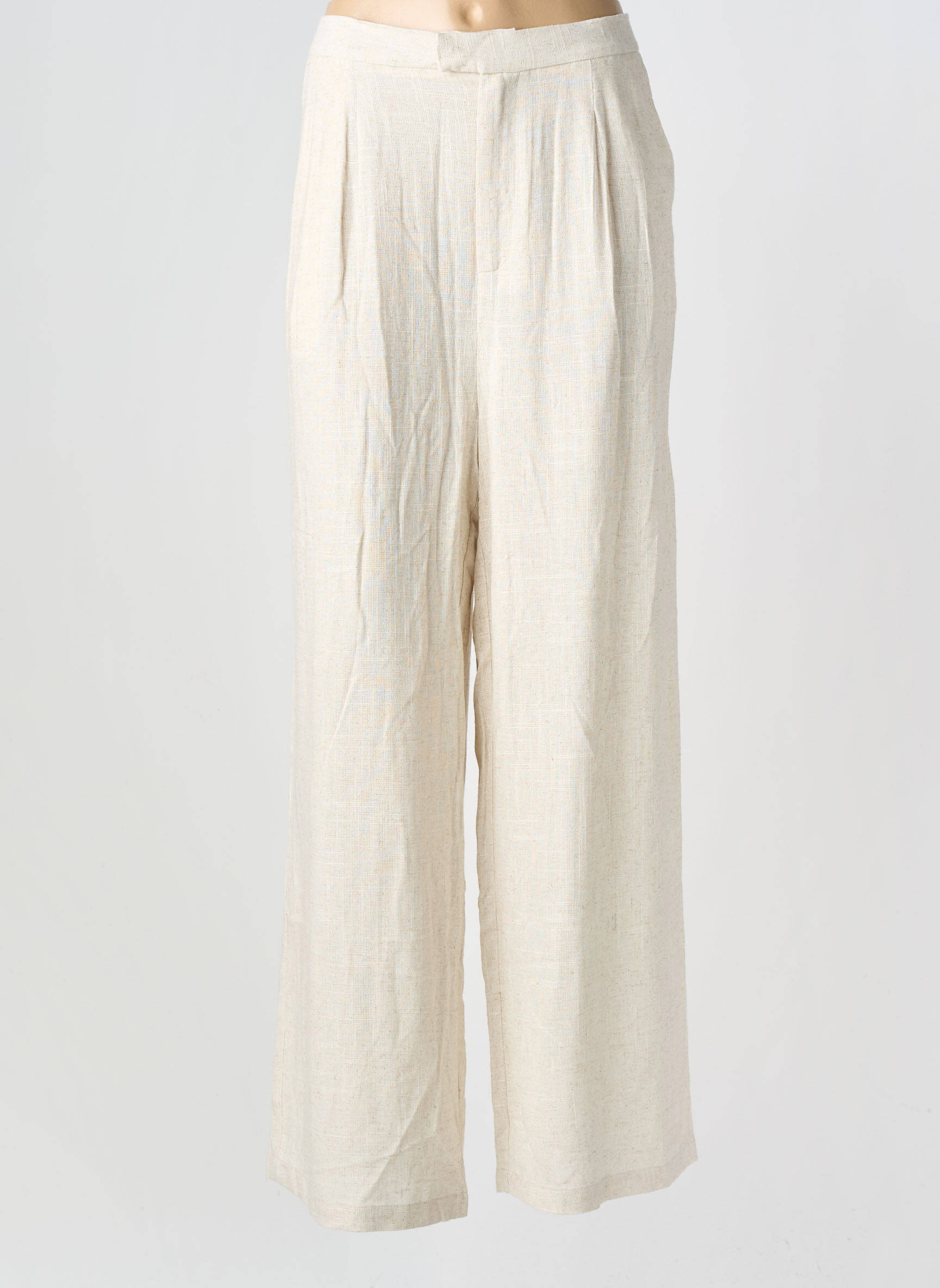 Pantalon droit fermeture zippée sous rabat boutonné taille normale beige LILI SIDONIO femme