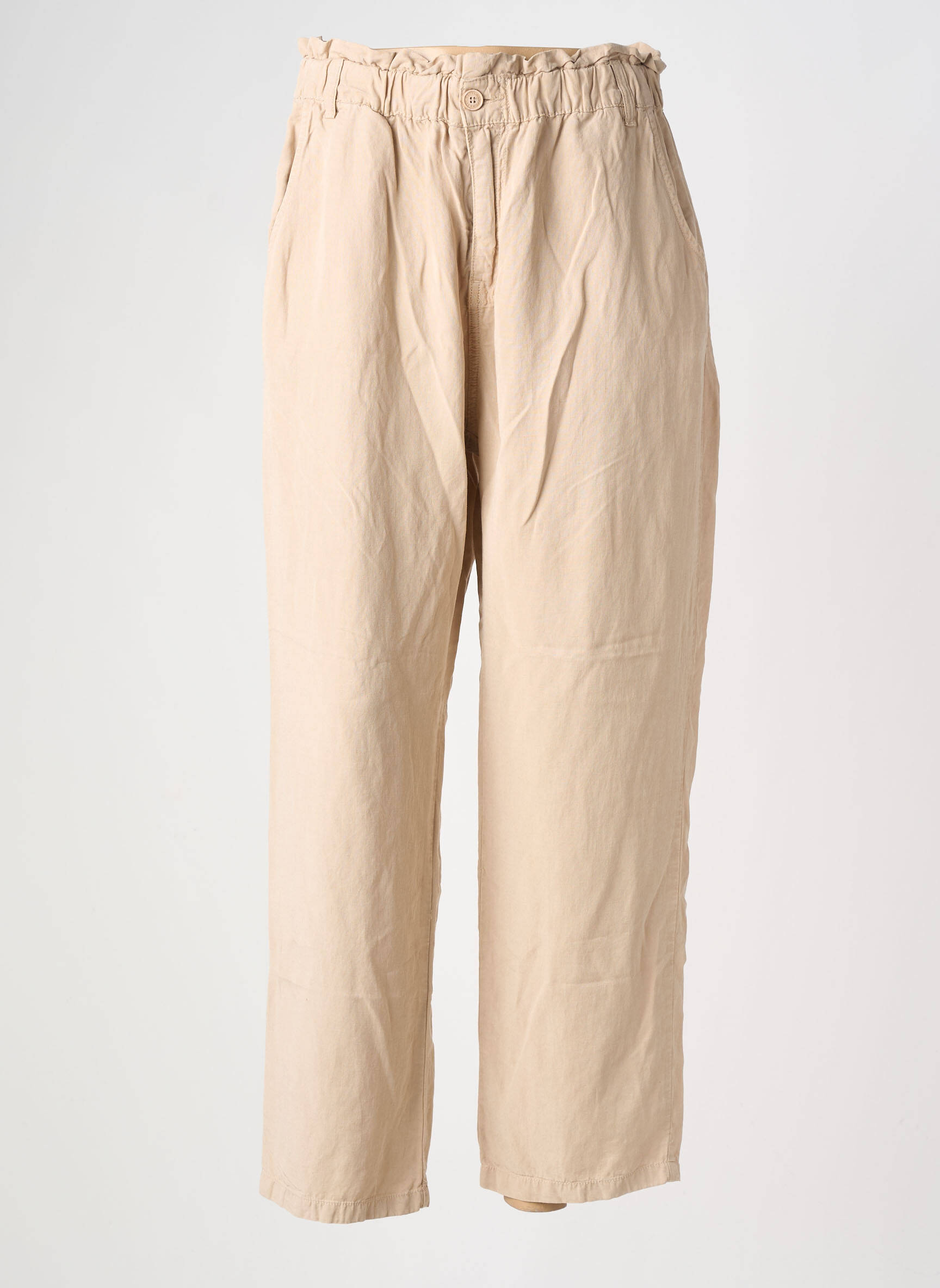 Pantalon droit tissage popeline taille normale beige HOPPY femme