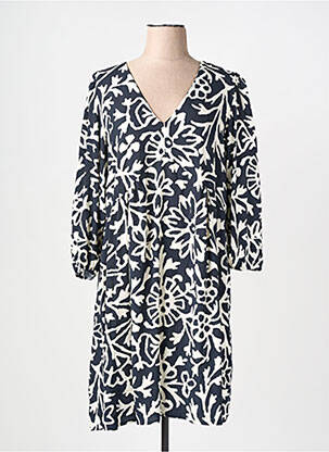 Robe mi-longue imprimé fantaisie manches longues bleu LA FEE MARABOUTEE femme