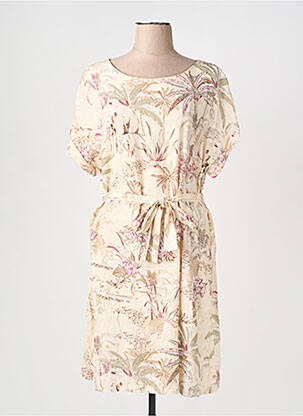 Robe mi-longue imprimé fantaisie manches courtes beige LA FEE MARABOUTEE femme