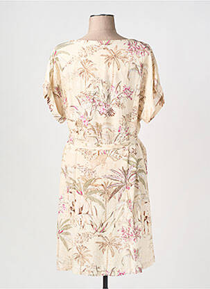 Robe mi-longue imprimé fantaisie manches courtes beige LA FEE MARABOUTEE femme