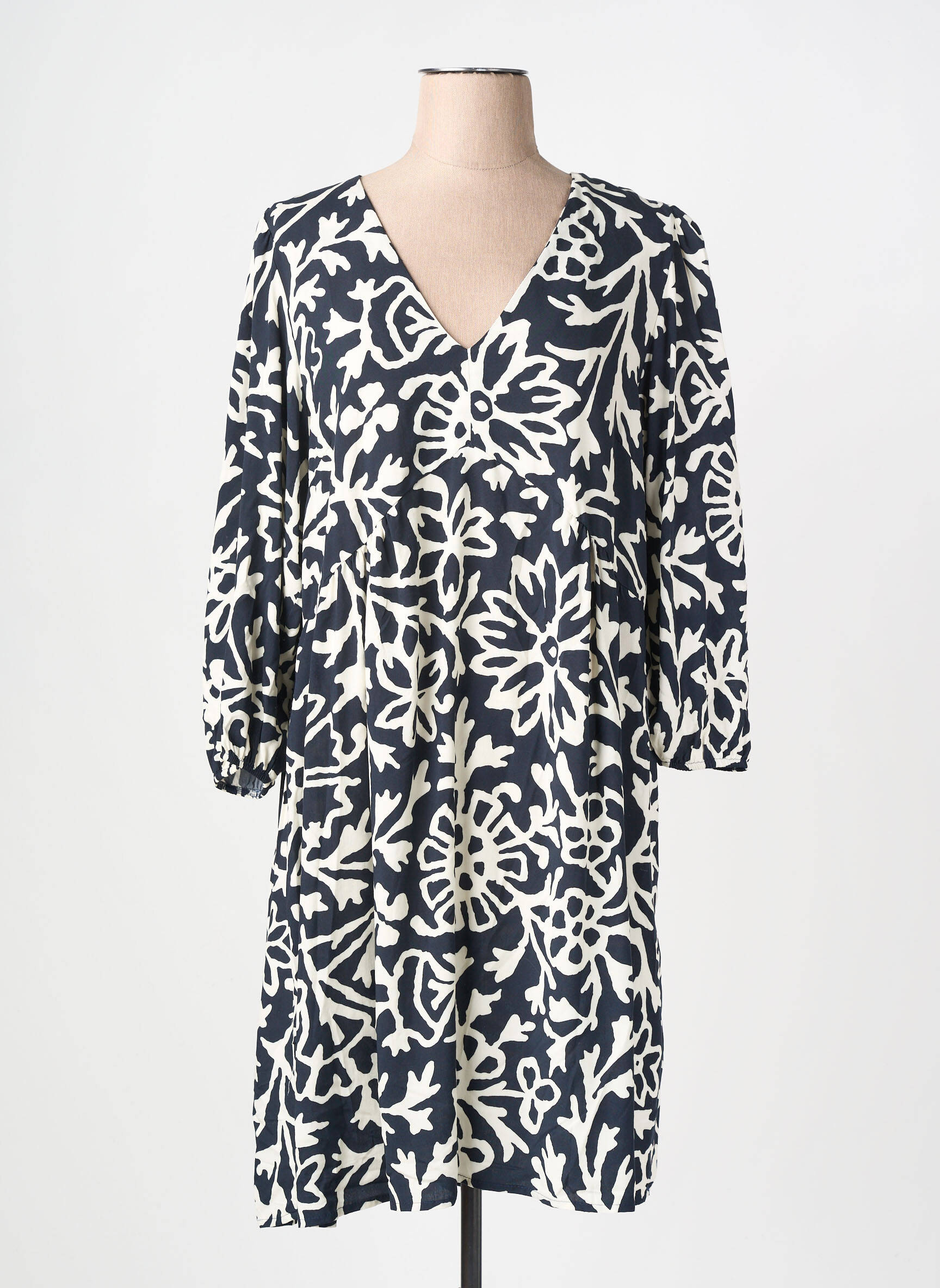 Robe mi-longue imprimé fantaisie manches longues bleu LA FEE MARABOUTEE femme