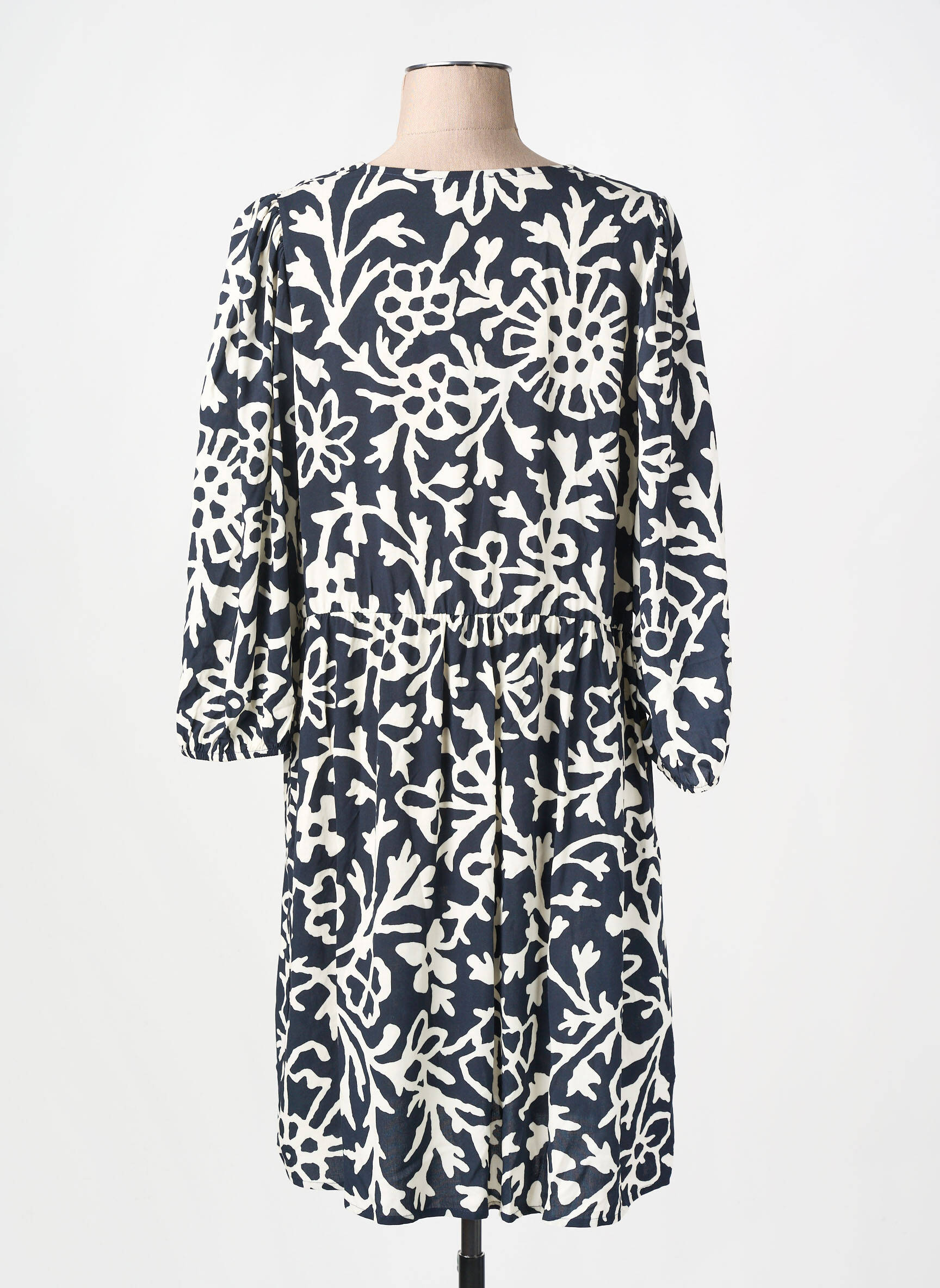 Robe mi-longue imprimé fantaisie manches longues bleu LA FEE MARABOUTEE femme
