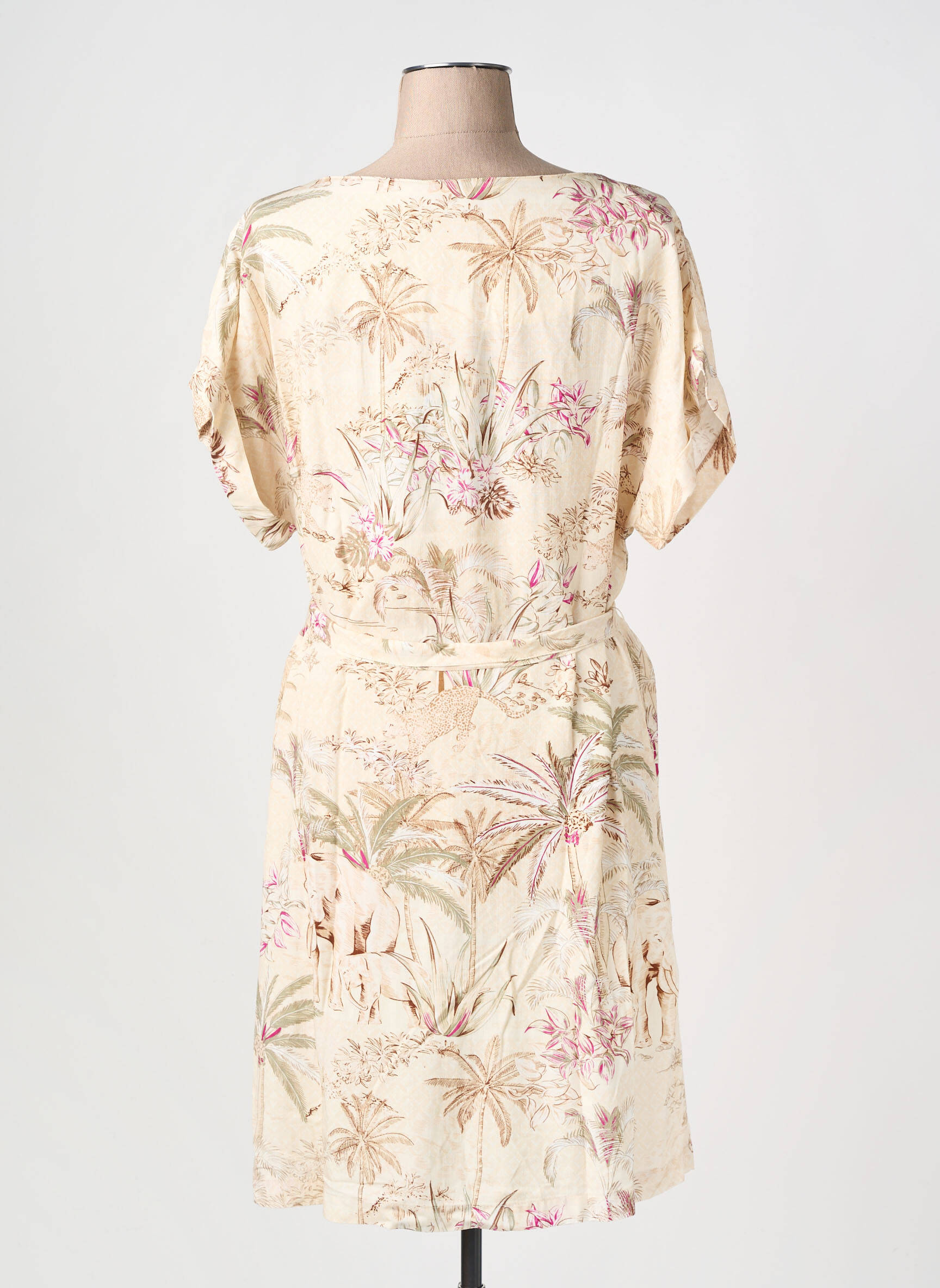 Robe mi-longue imprimé fantaisie manches courtes beige LA FEE MARABOUTEE femme