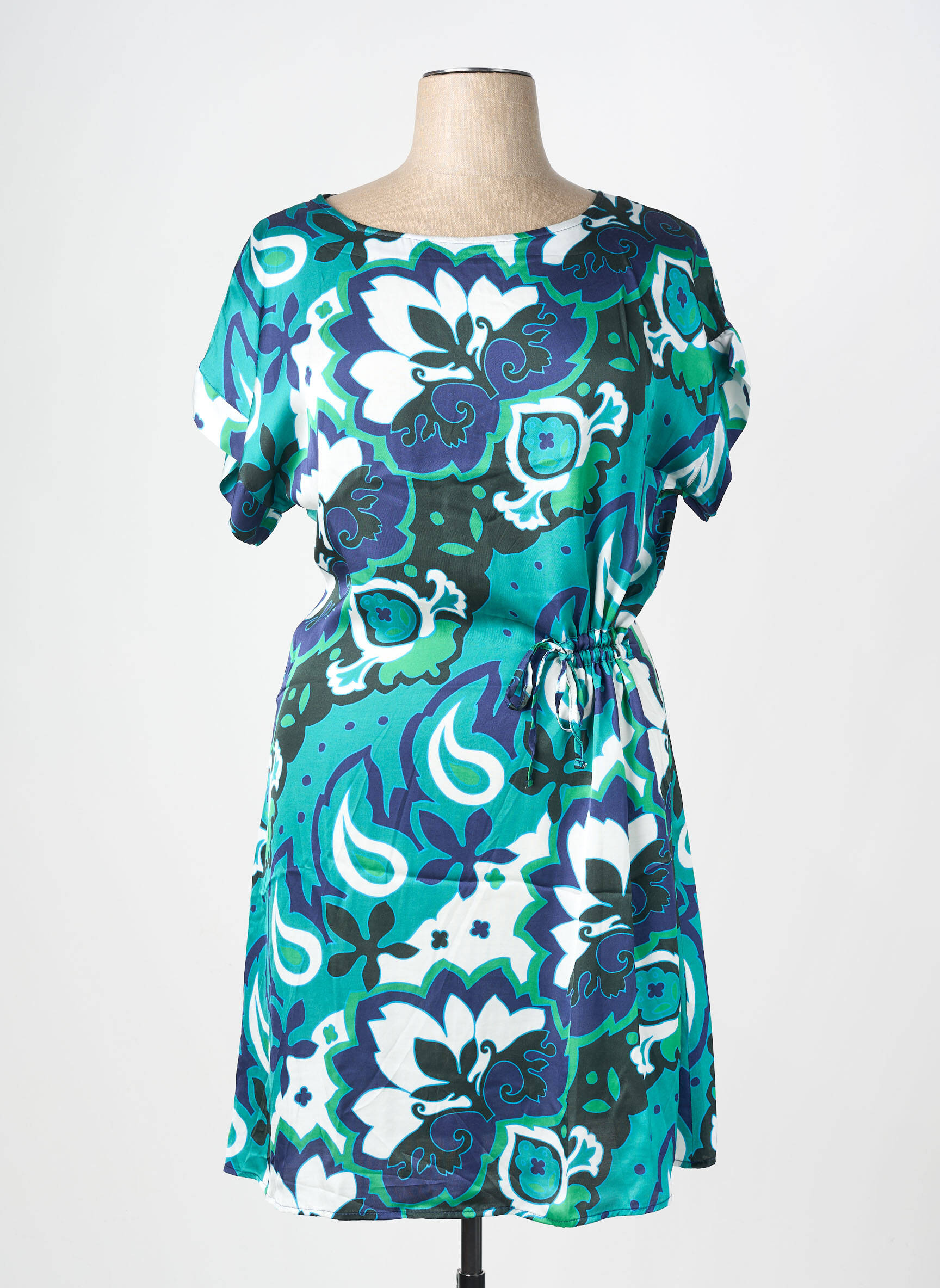 Robe mi-longue imprimé fantaisie manches courtes vert LA FEE MARABOUTEE femme