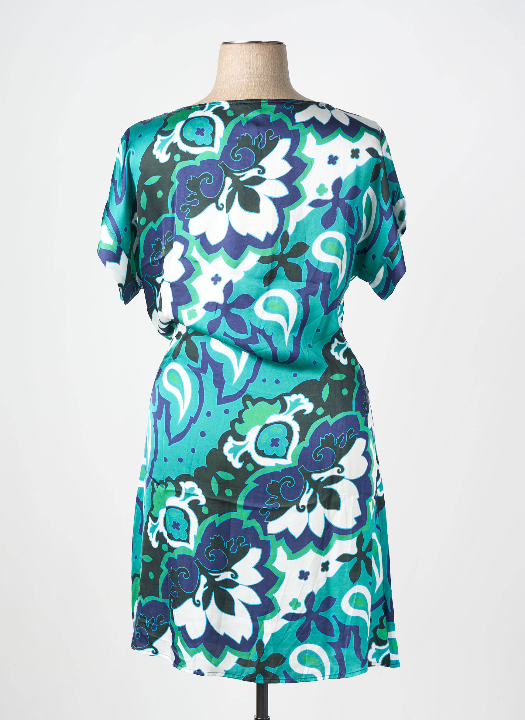 Robe mi-longue imprimé fantaisie manches courtes vert LA FEE MARABOUTEE femme