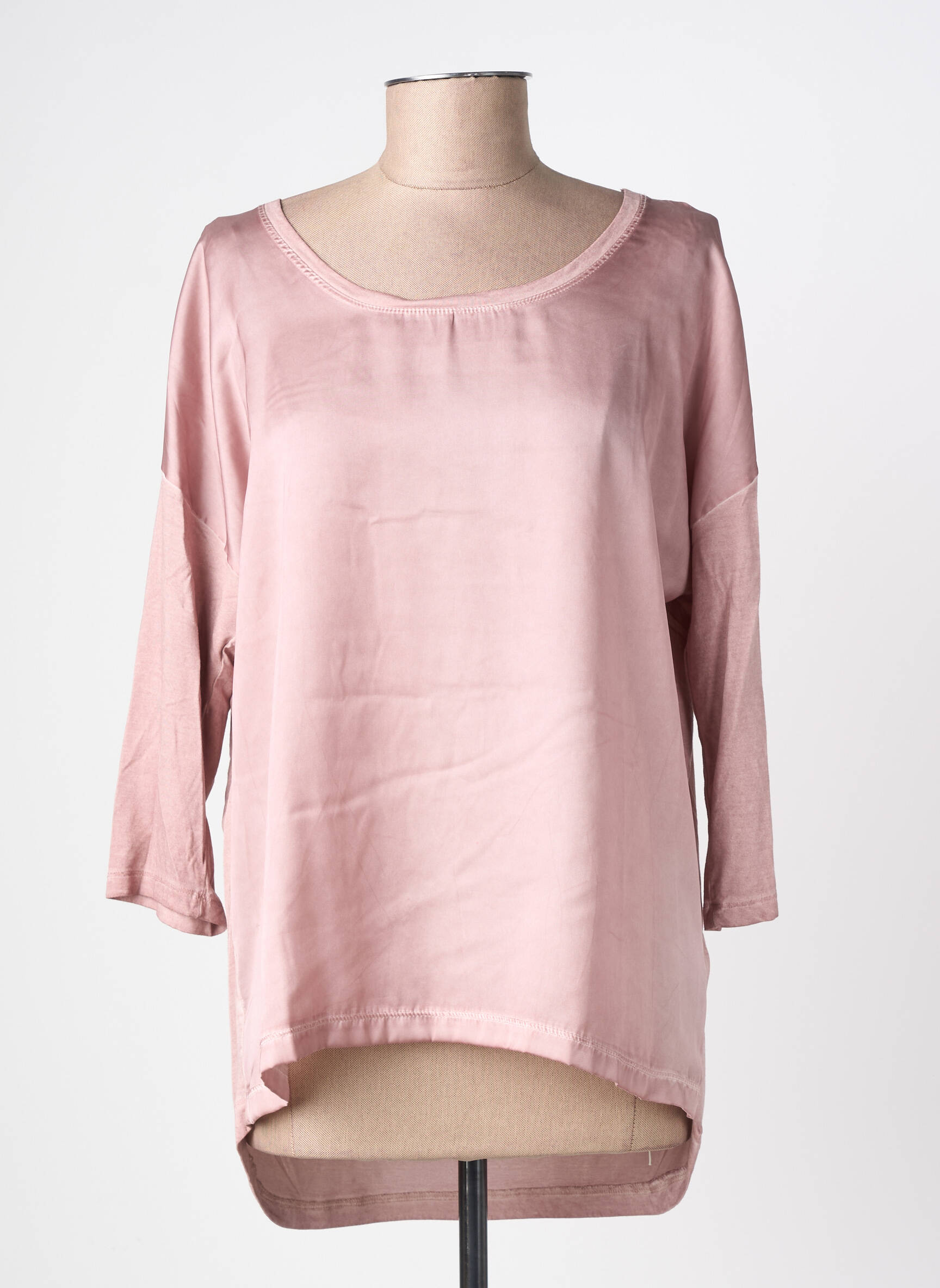 Top col rond manches 3/4 rose C'EST BEAU LA VIE femme