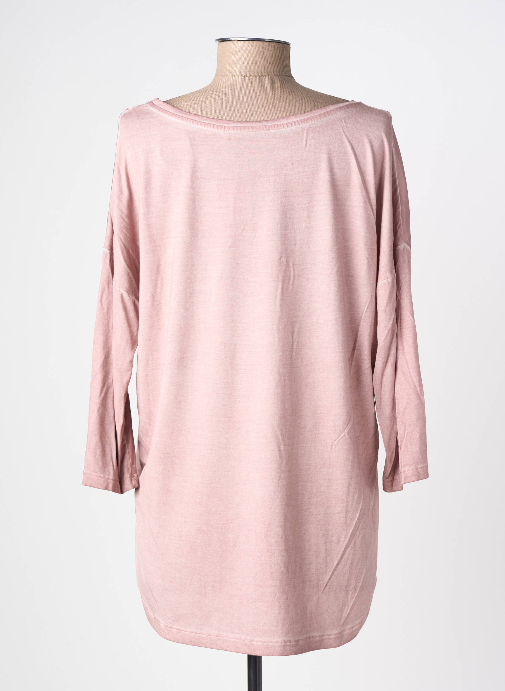Top col rond manches 3/4 rose C'EST BEAU LA VIE femme