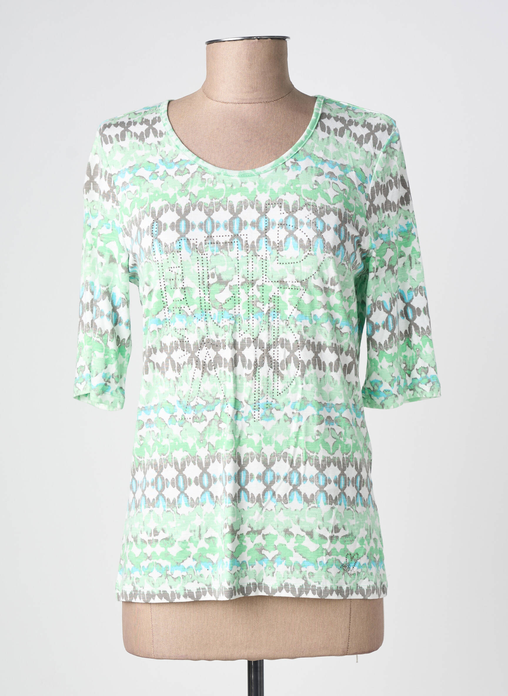 T-shirt imprimé fantaisie manches courtes vert BARBARA LEBEK femme