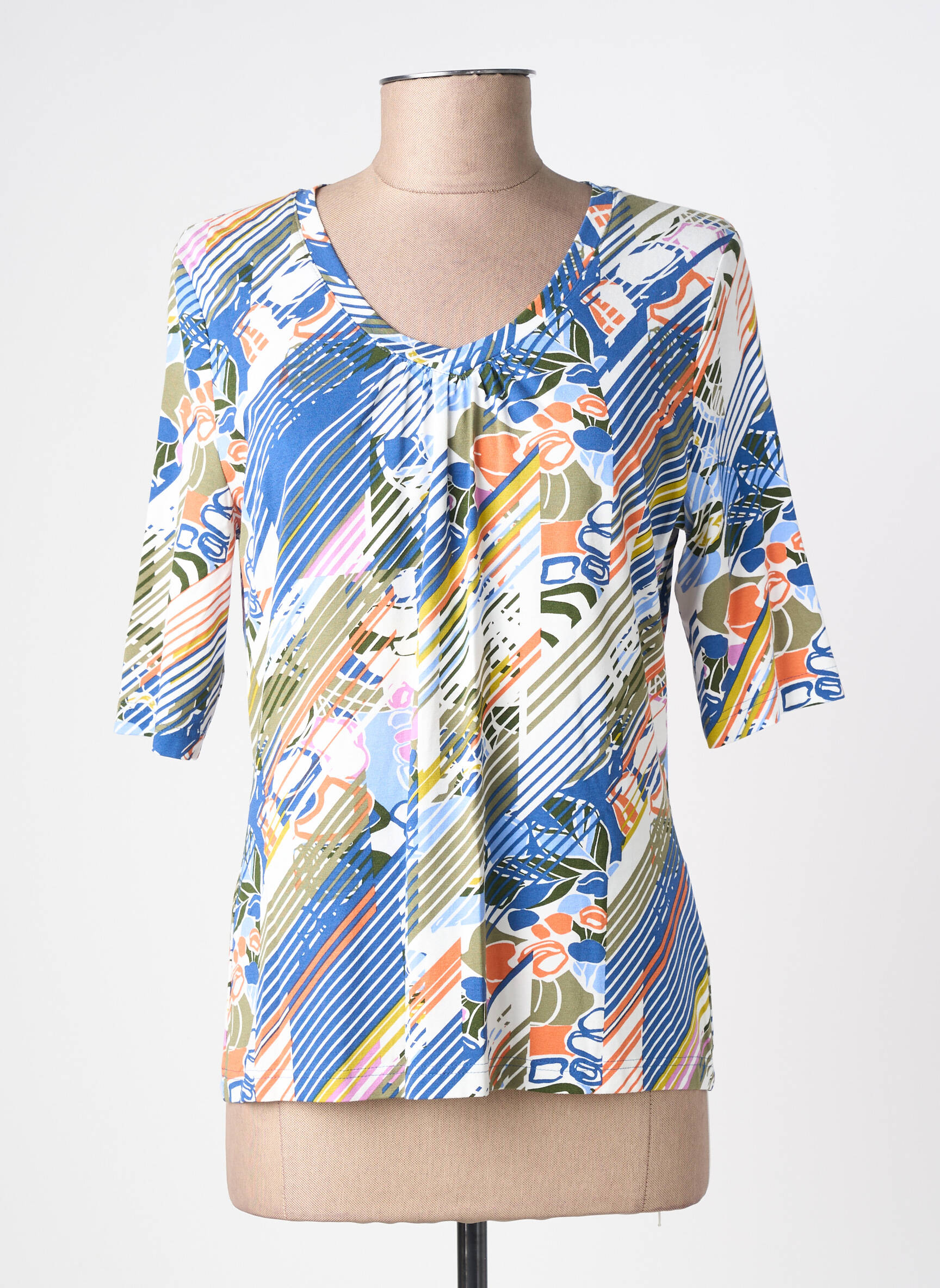T-shirt imprimé fantaisie manches courtes bleu BARBARA LEBEK femme