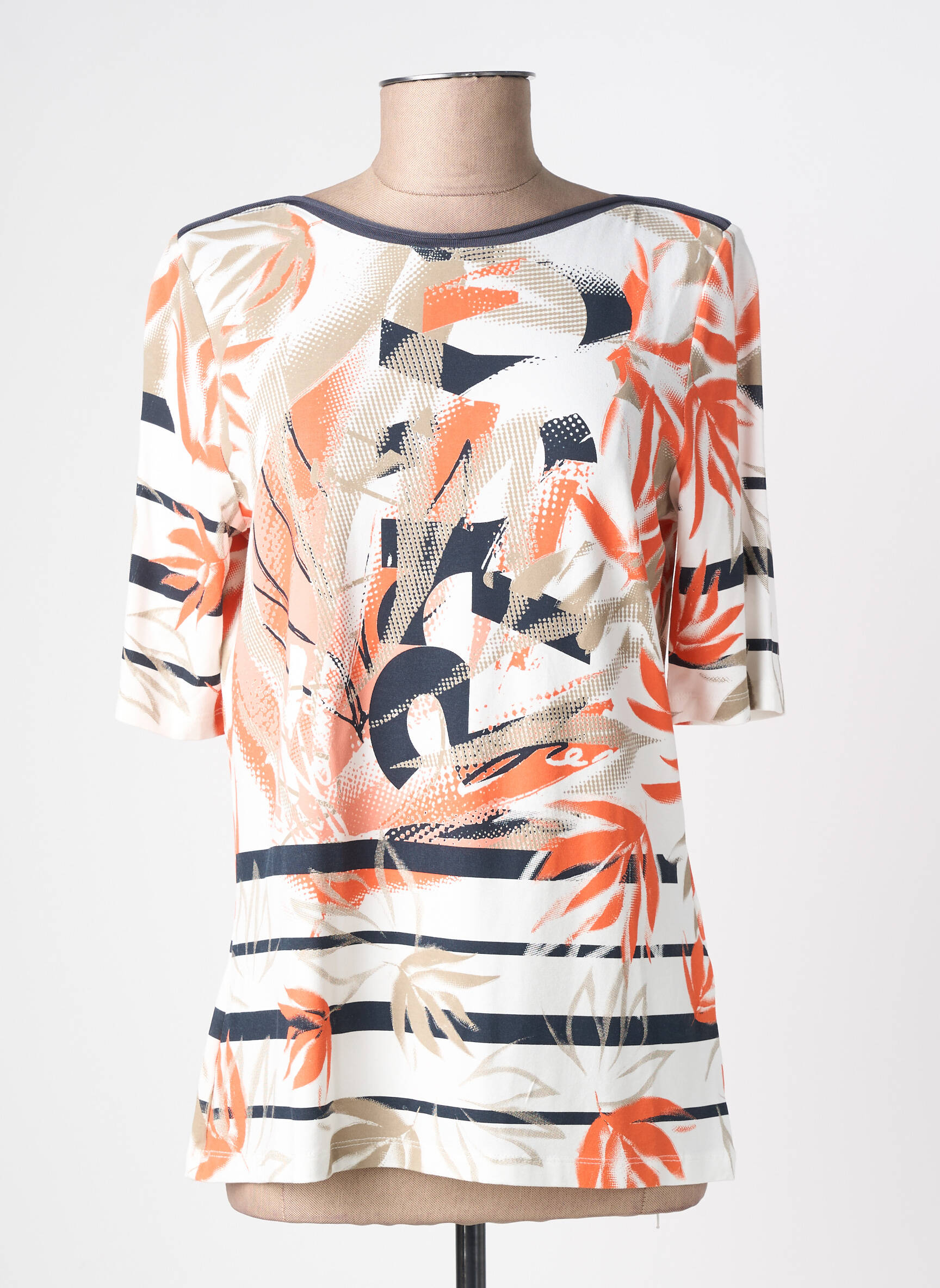 T-shirt imprimé fantaisie manches courtes orange BARBARA LEBEK femme