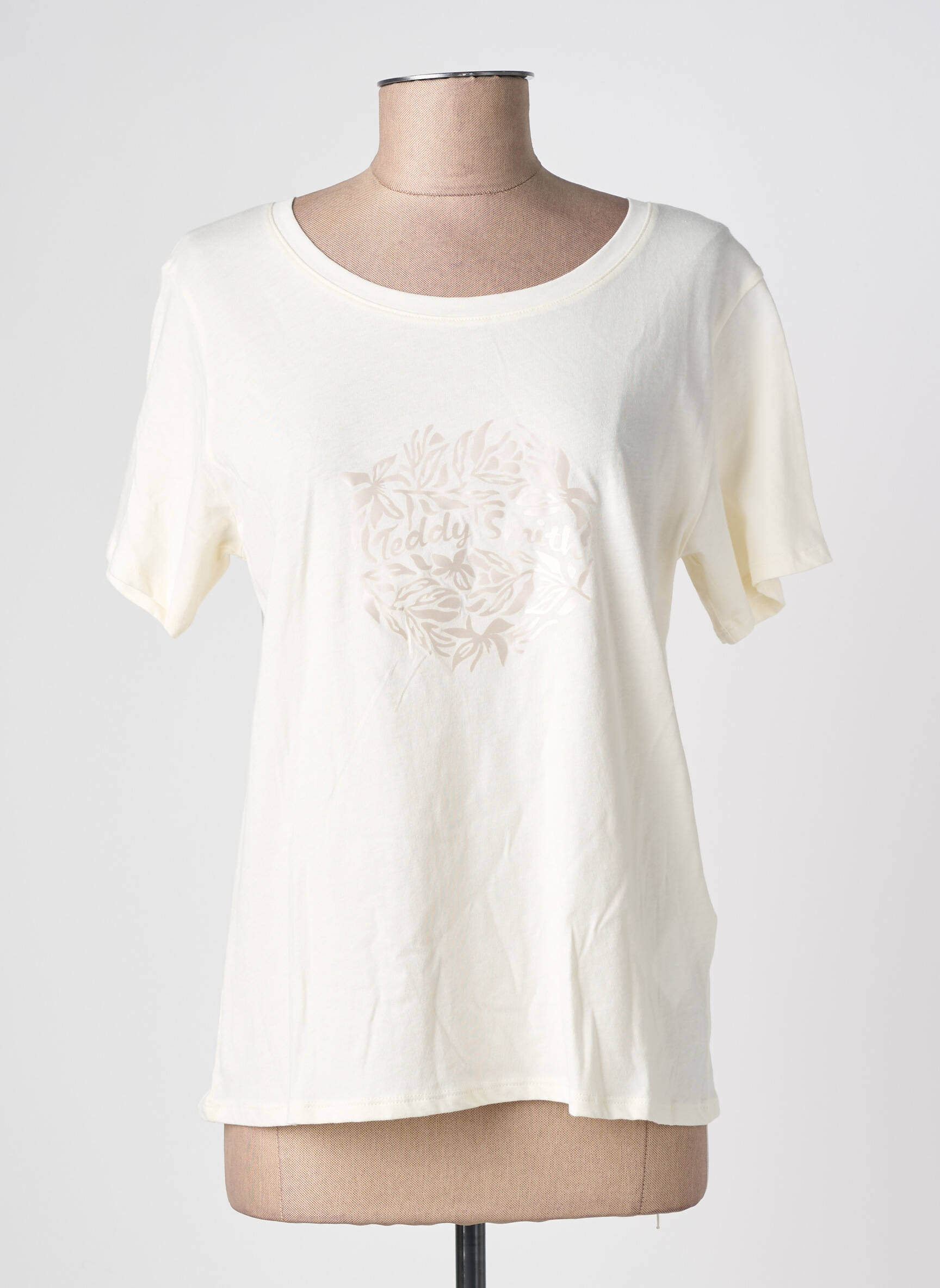 T-shirt sérigraphie floquée manches courtes beige TEDDY SMITH femme