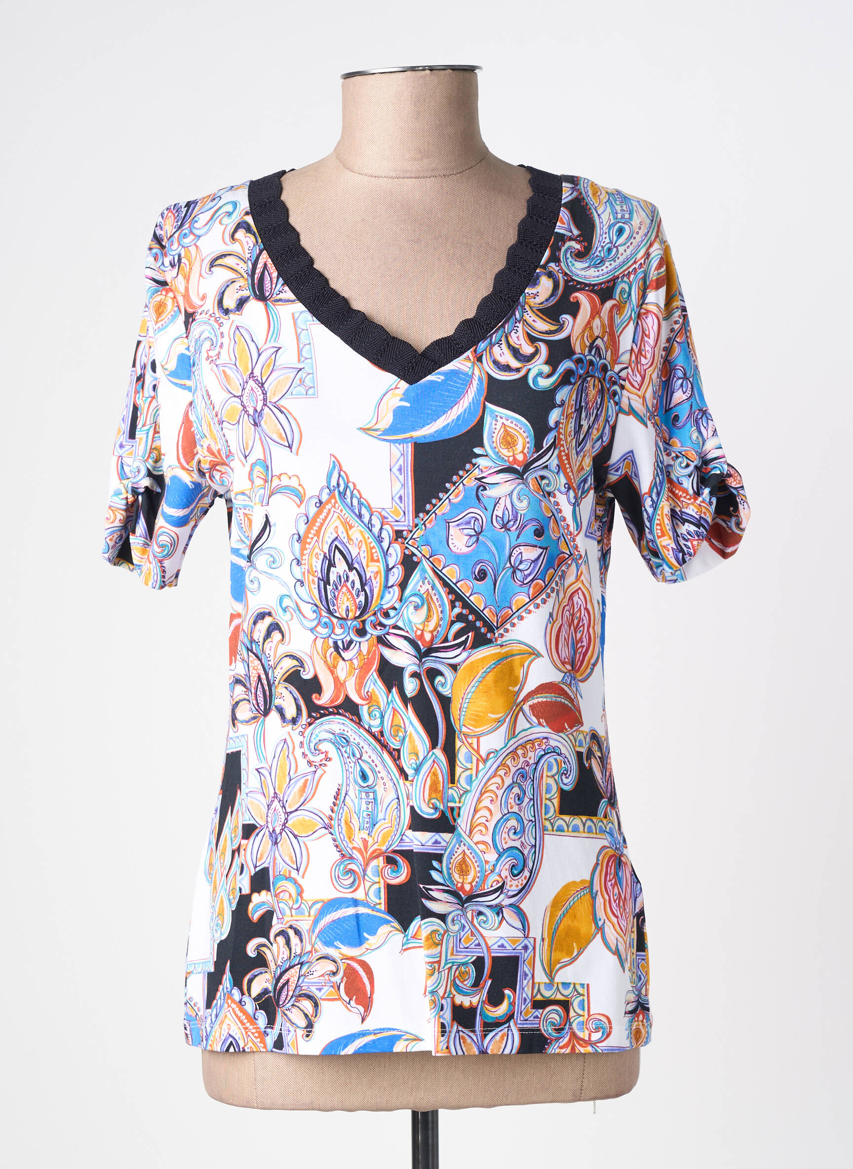T-shirt imprimé fantaisie manches courtes bleu CONCEPT K femme