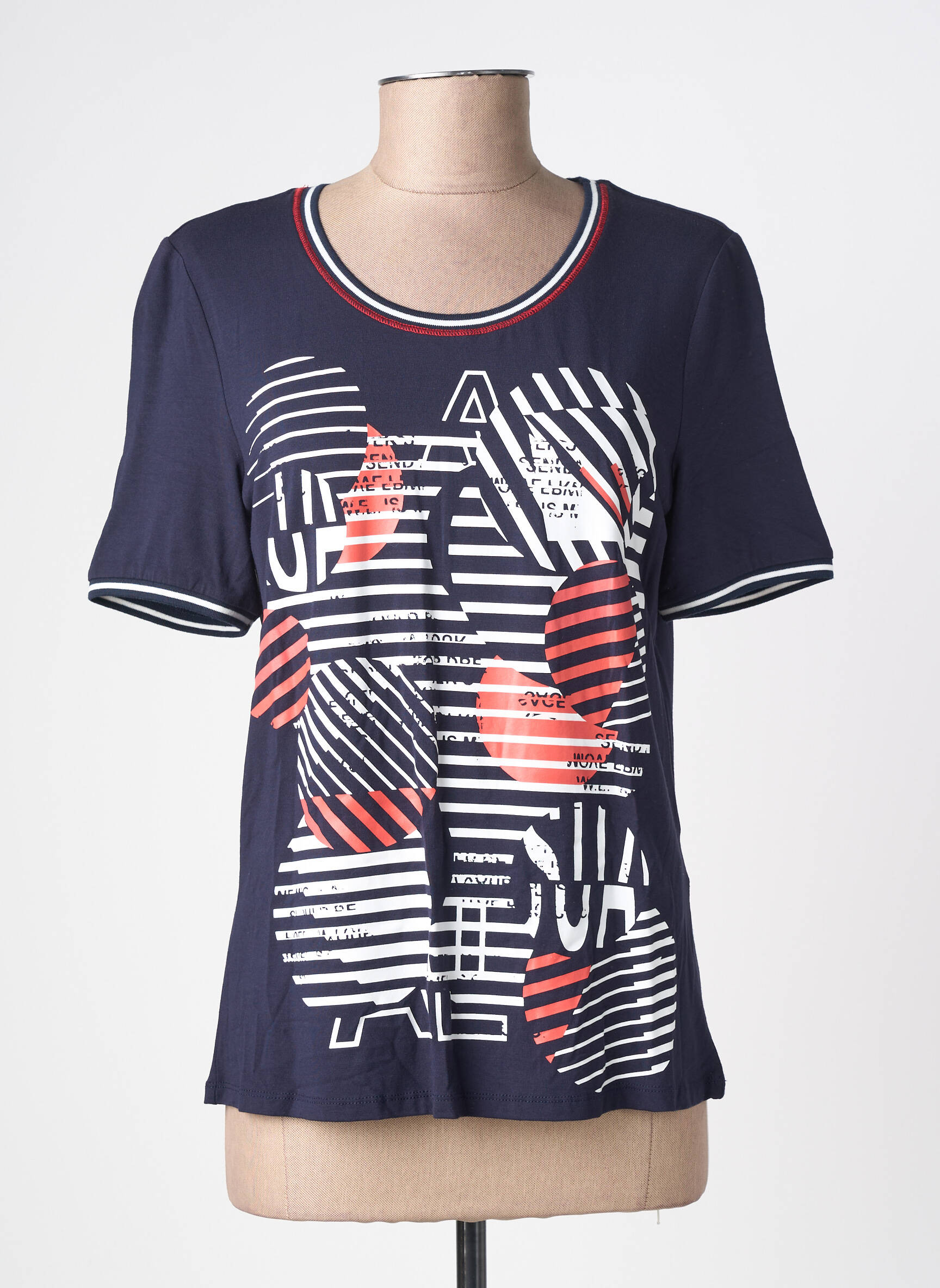 T-shirt imprimé fantaisie manches courtes bleu BARBARA LEBEK femme
