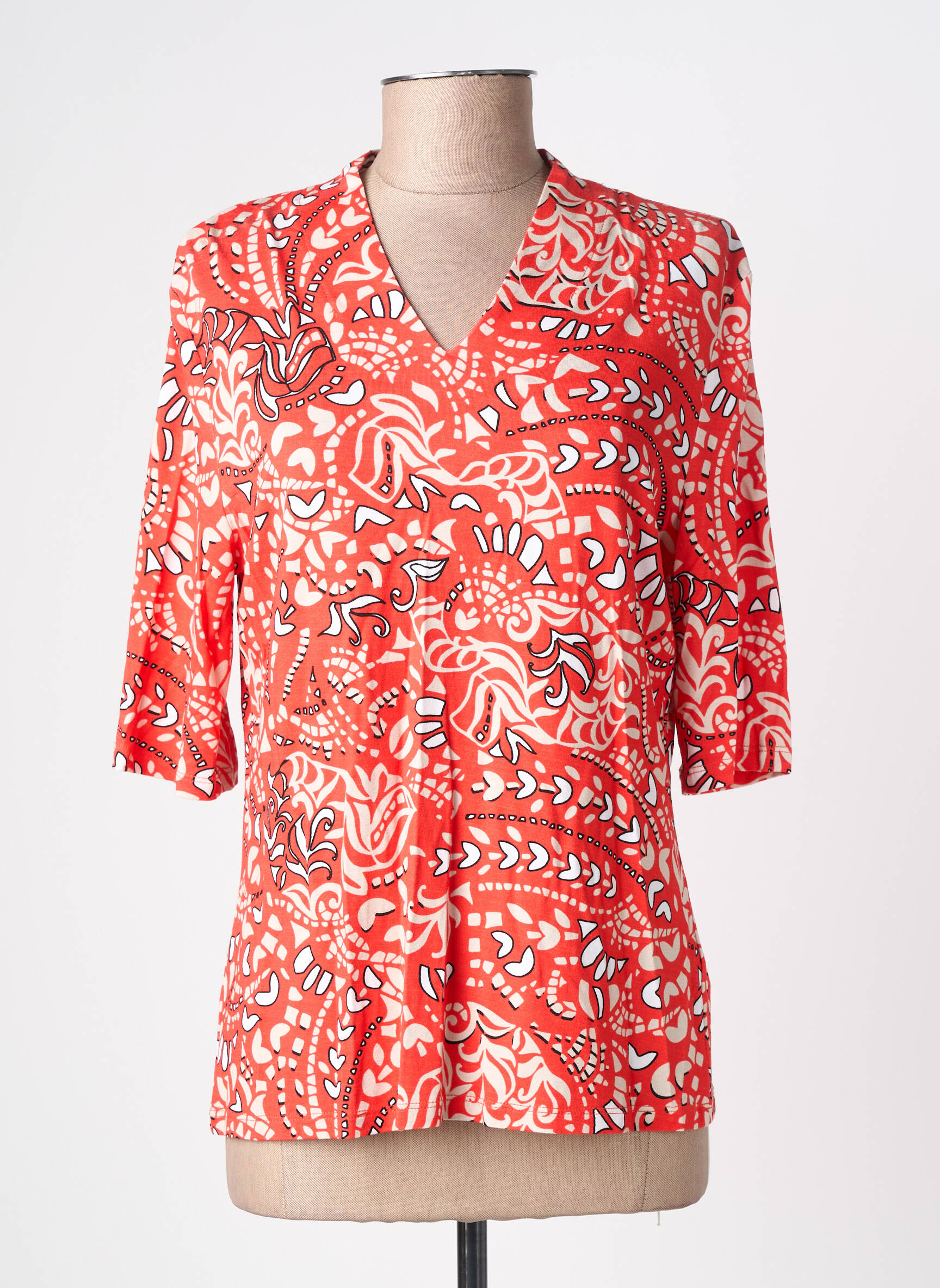 T-shirt imprimé fantaisie manches courtes rouge BARBARA LEBEK femme