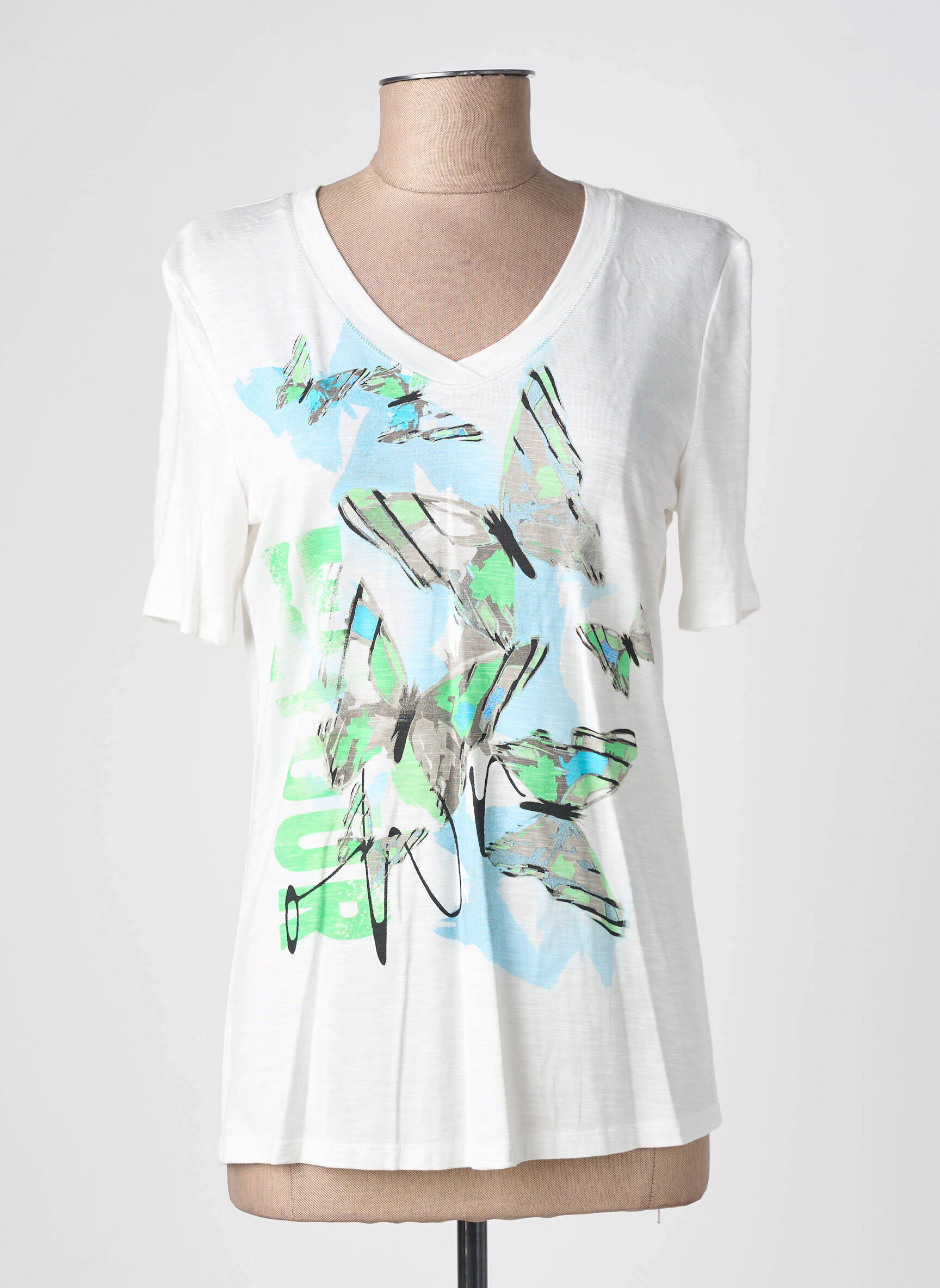 T-shirt imprimé fantaisie manches courtes blanc BARBARA LEBEK femme