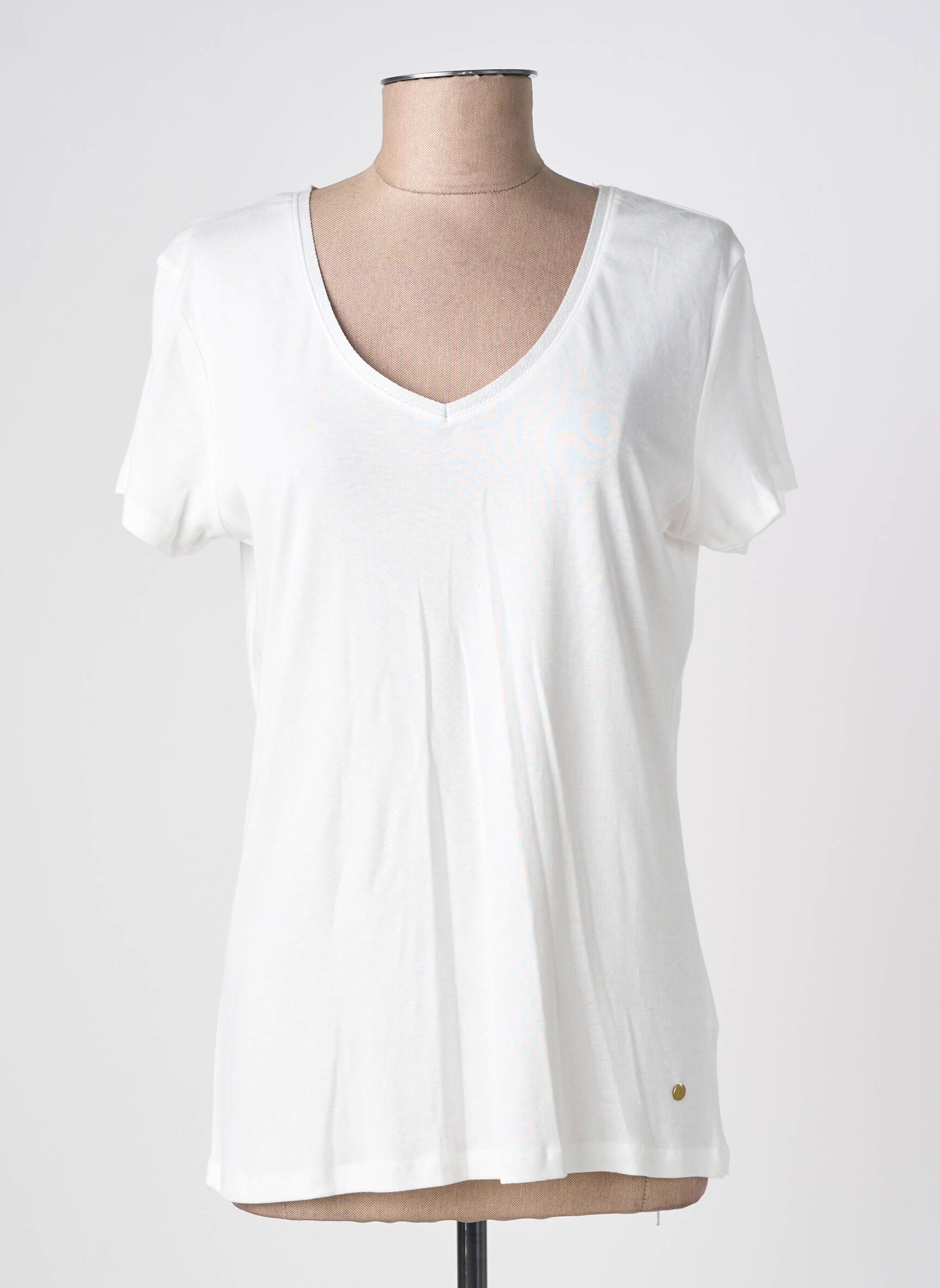 T-shirt col v manches courtes blanc C'EST BEAU LA VIE femme