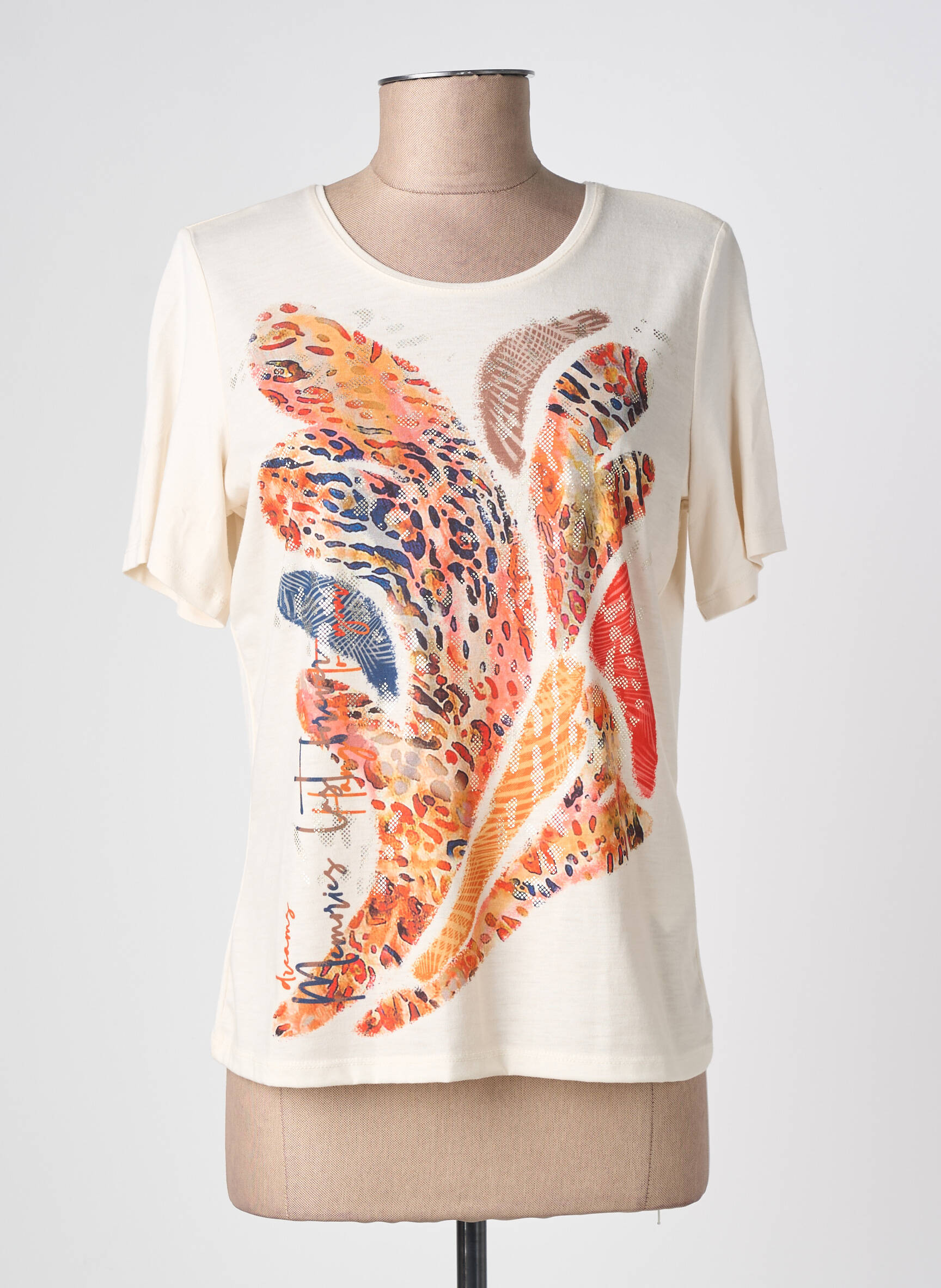 T-shirt imprimé fantaisie manches courtes beige BARBARA LEBEK femme