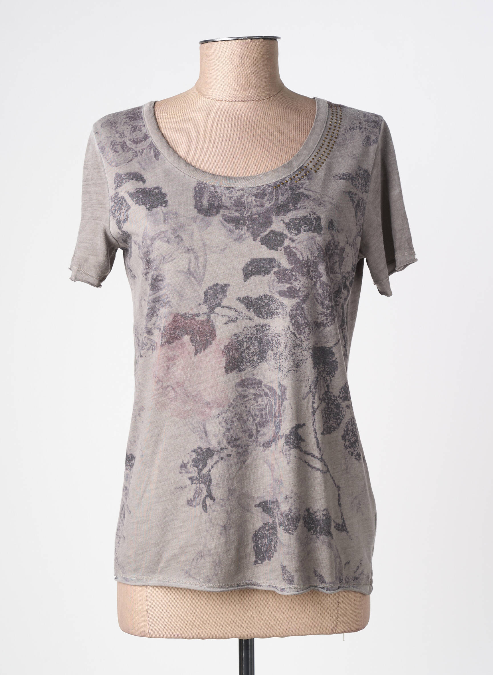T-shirt imprimé fantaisie manches courtes marron CPM femme