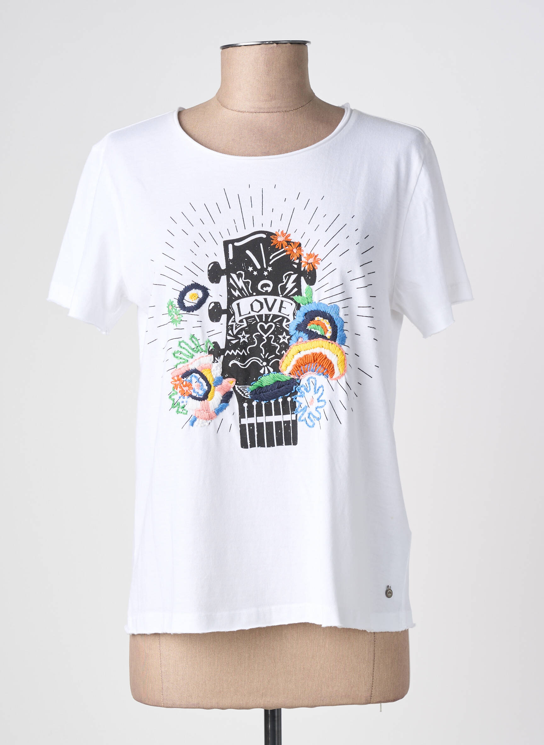 T-shirt sérigraphie floquée manches courtes blanc CREAM femme