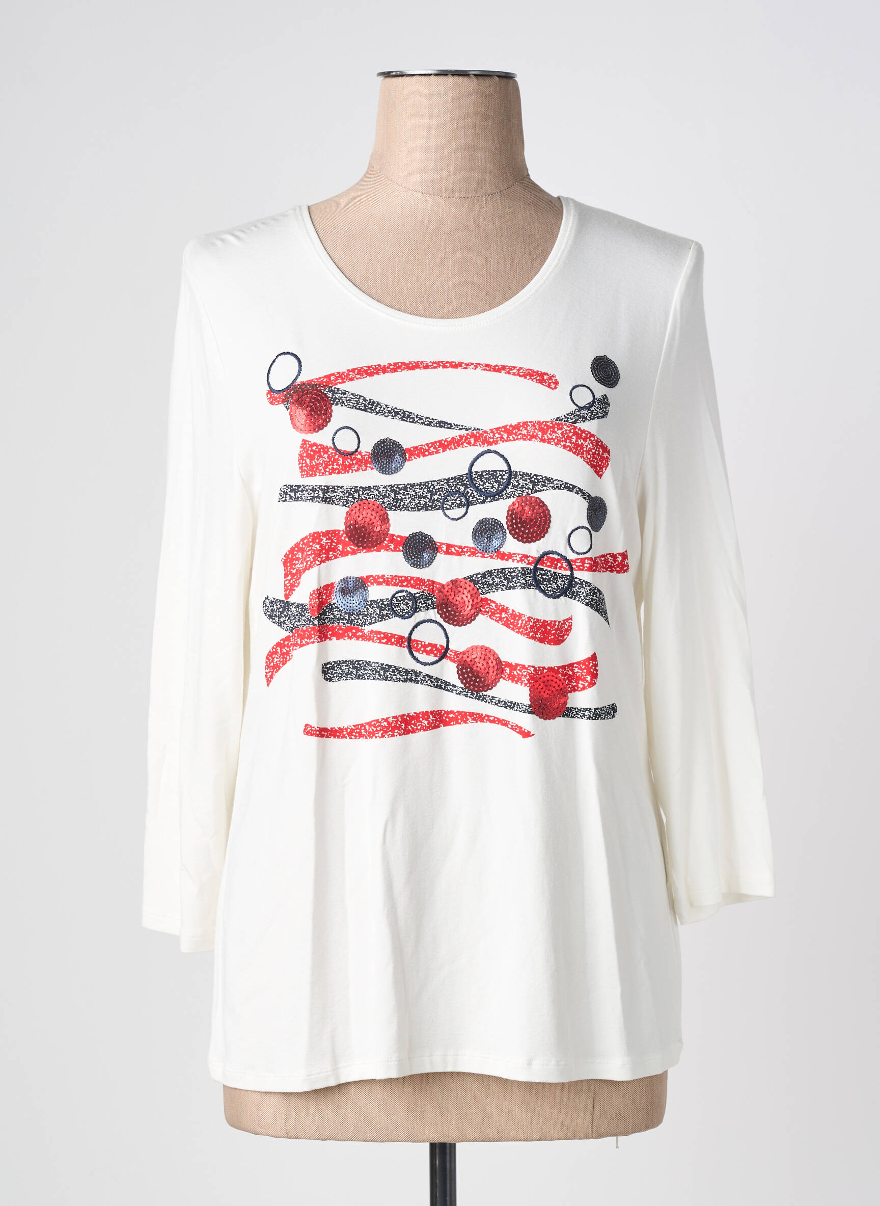 T-shirt manches 3/4 manches 3/4 blanc BARBARA LEBEK femme