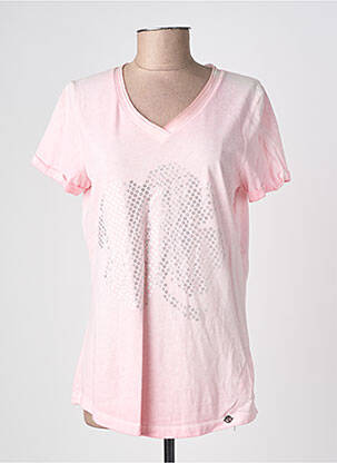 T-shirt col v manches courtes rose BARBARA LEBEK femme