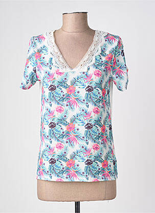 Top tissage crêpe manches courtes bleu JULIE GUERLANDE femme