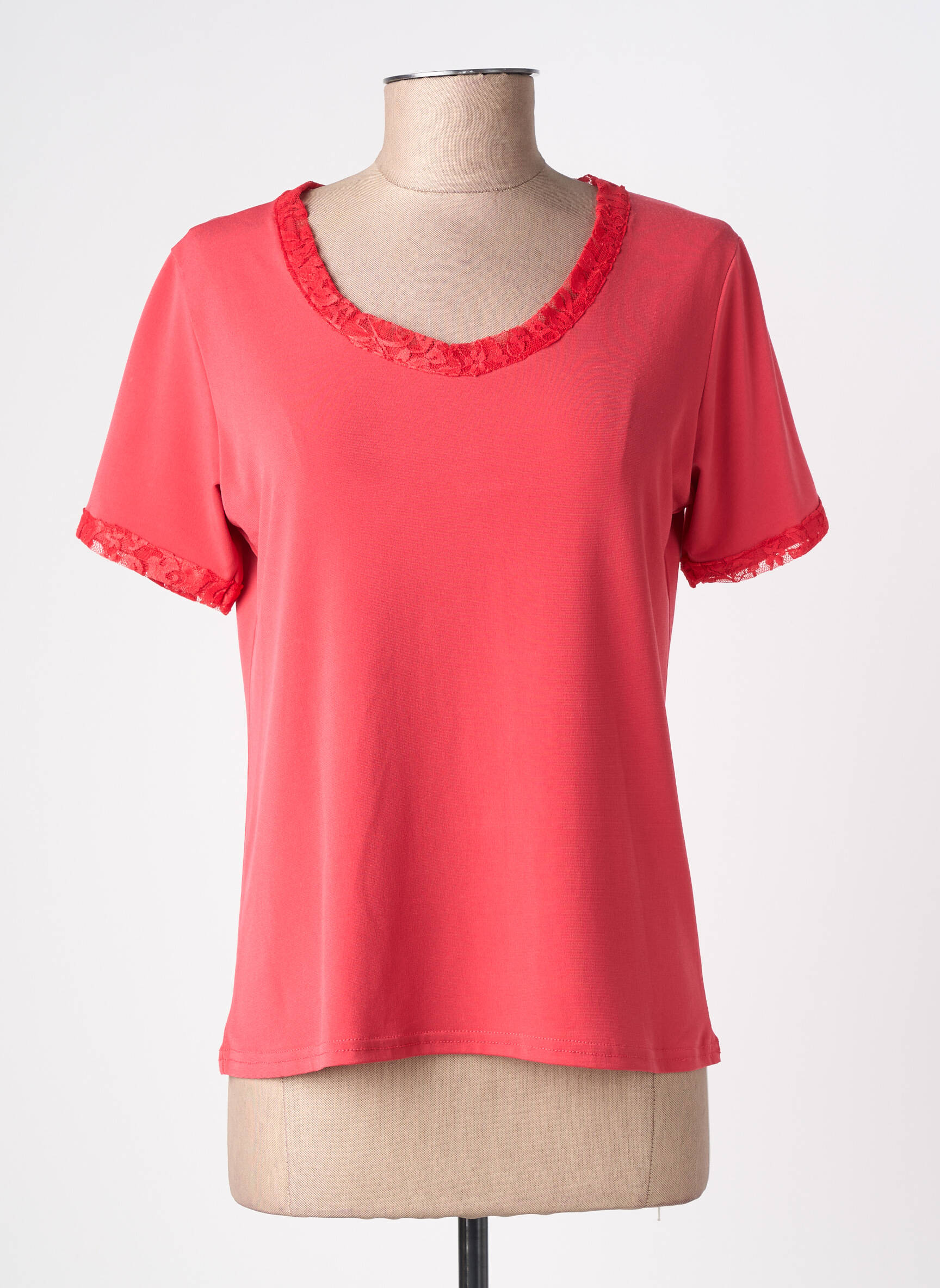 Top stretch manches courtes rouge QUATRE VINGT JOURS femme