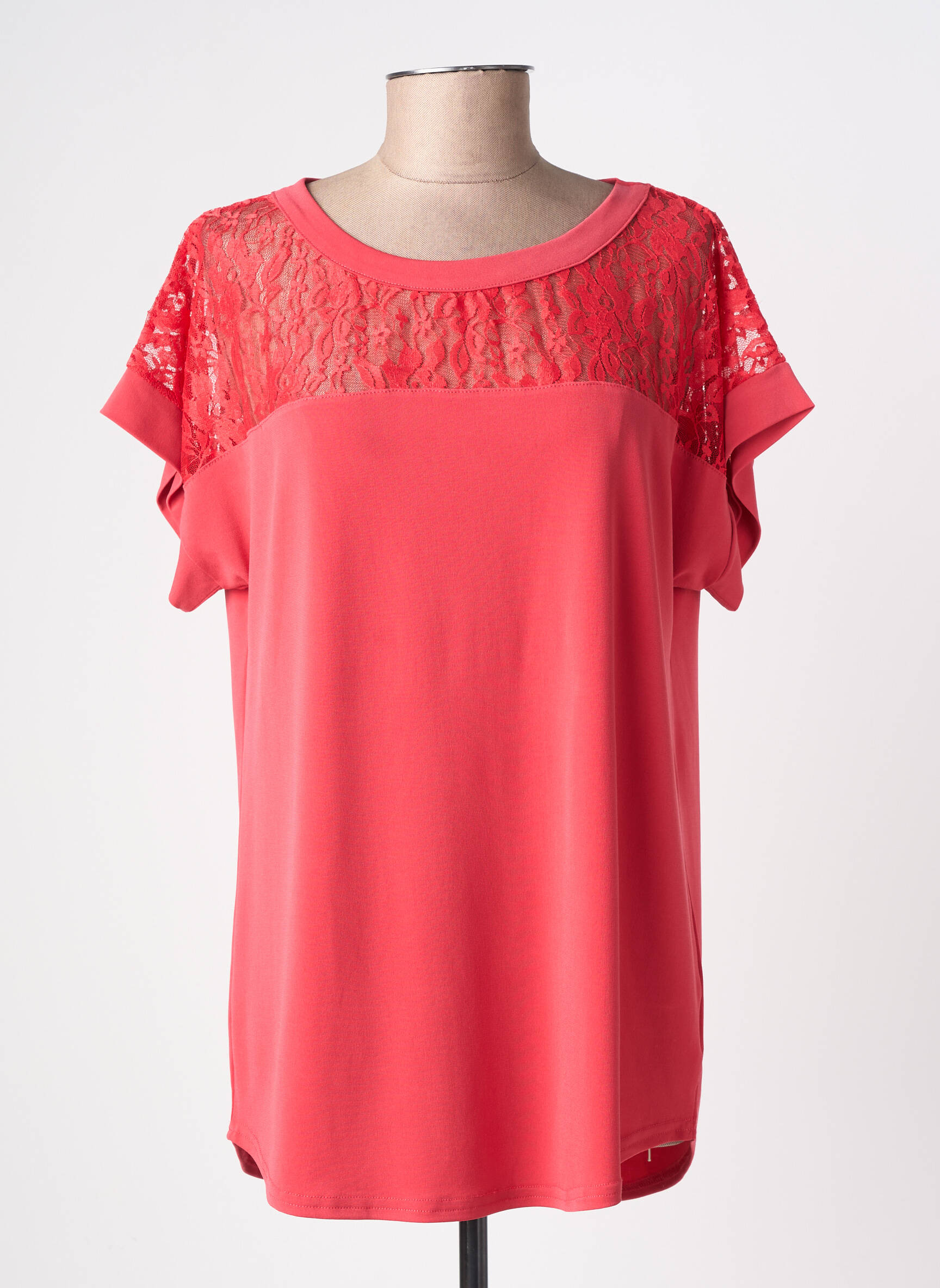 Top stretch manches courtes rouge QUATRE VINGT JOURS femme