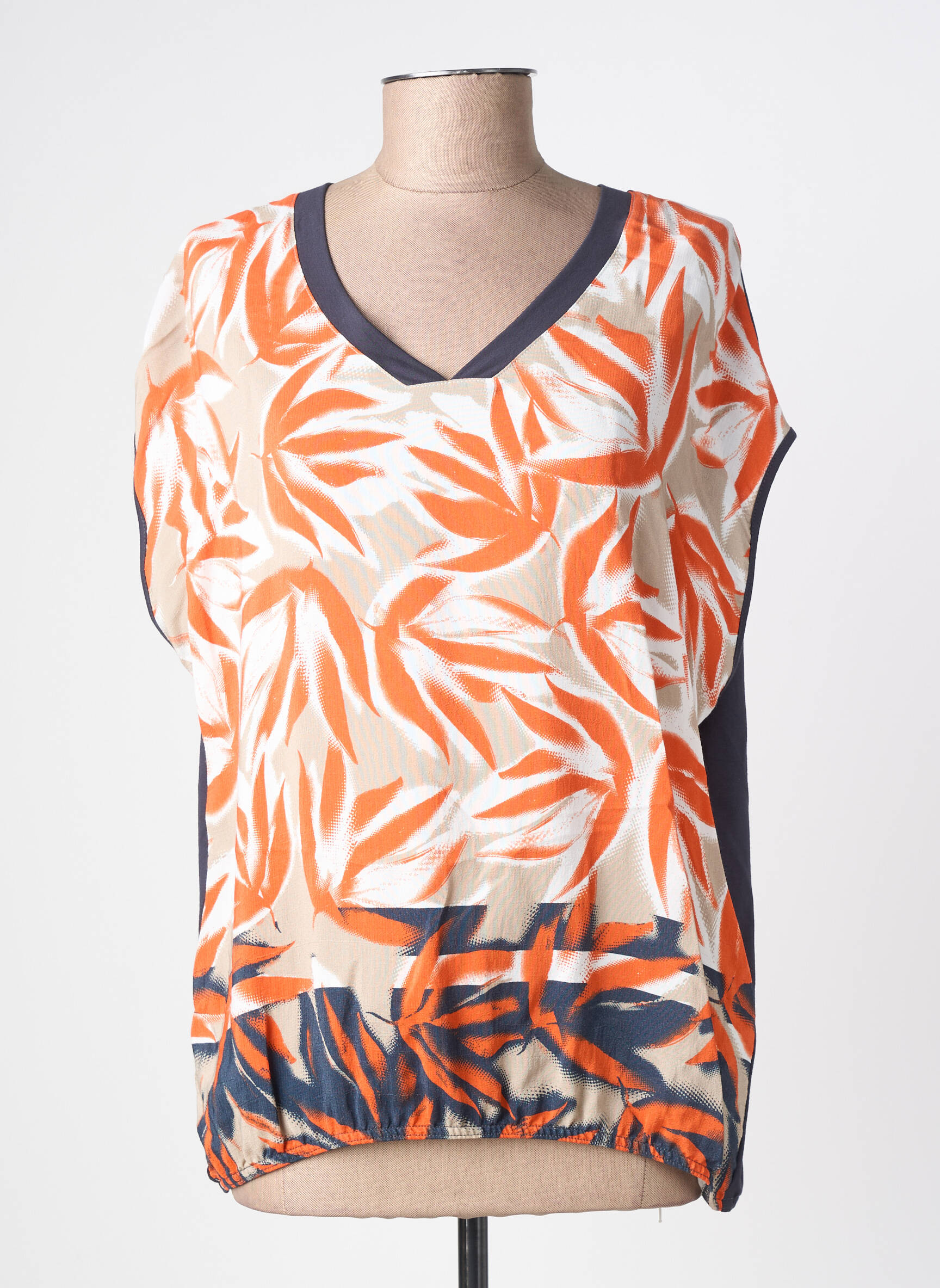 Top imprimé fantaisie manches courtes orange BARBARA LEBEK femme