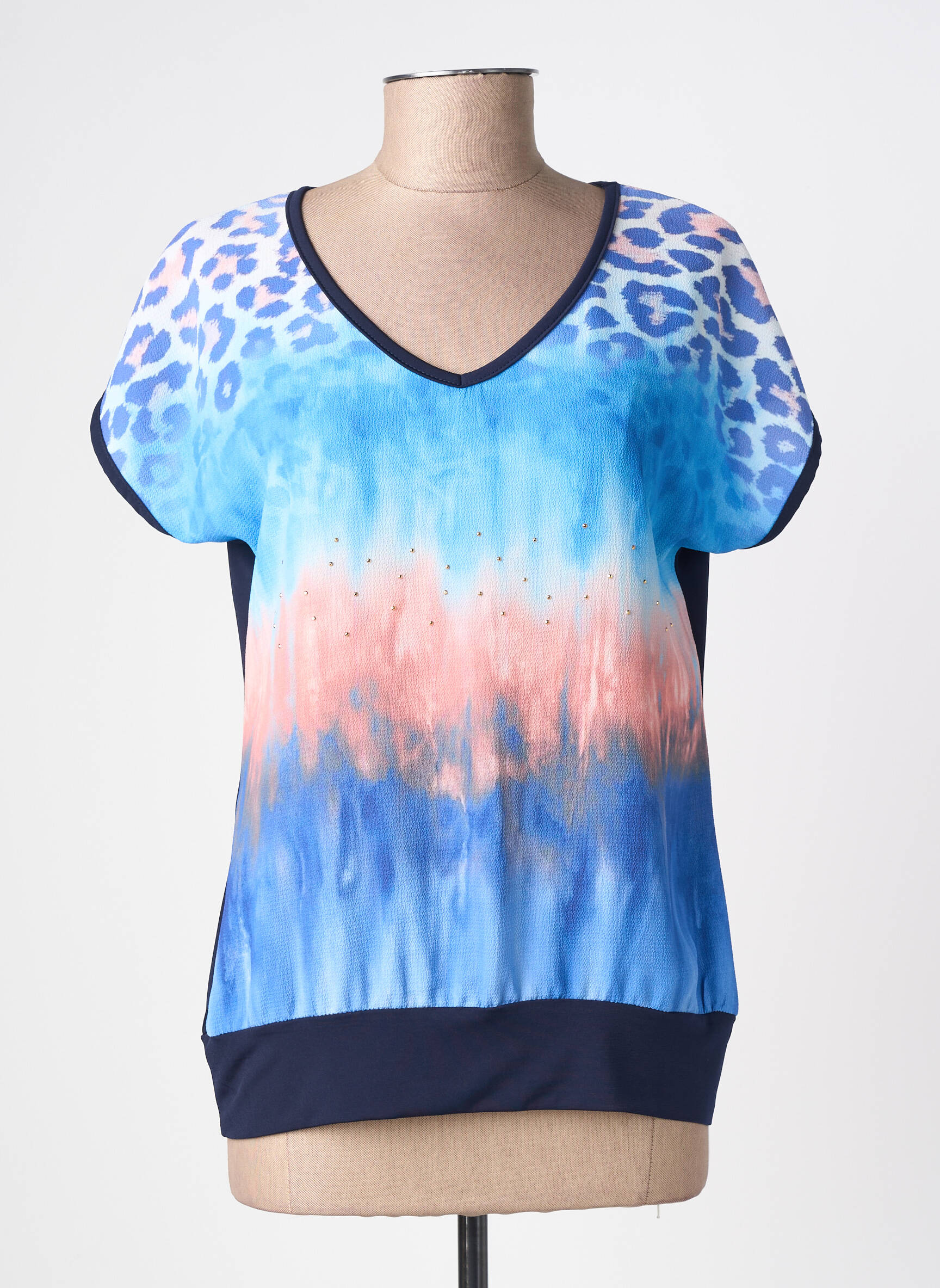 Top stretch manches courtes bleu NURIA VILARDAGA femme