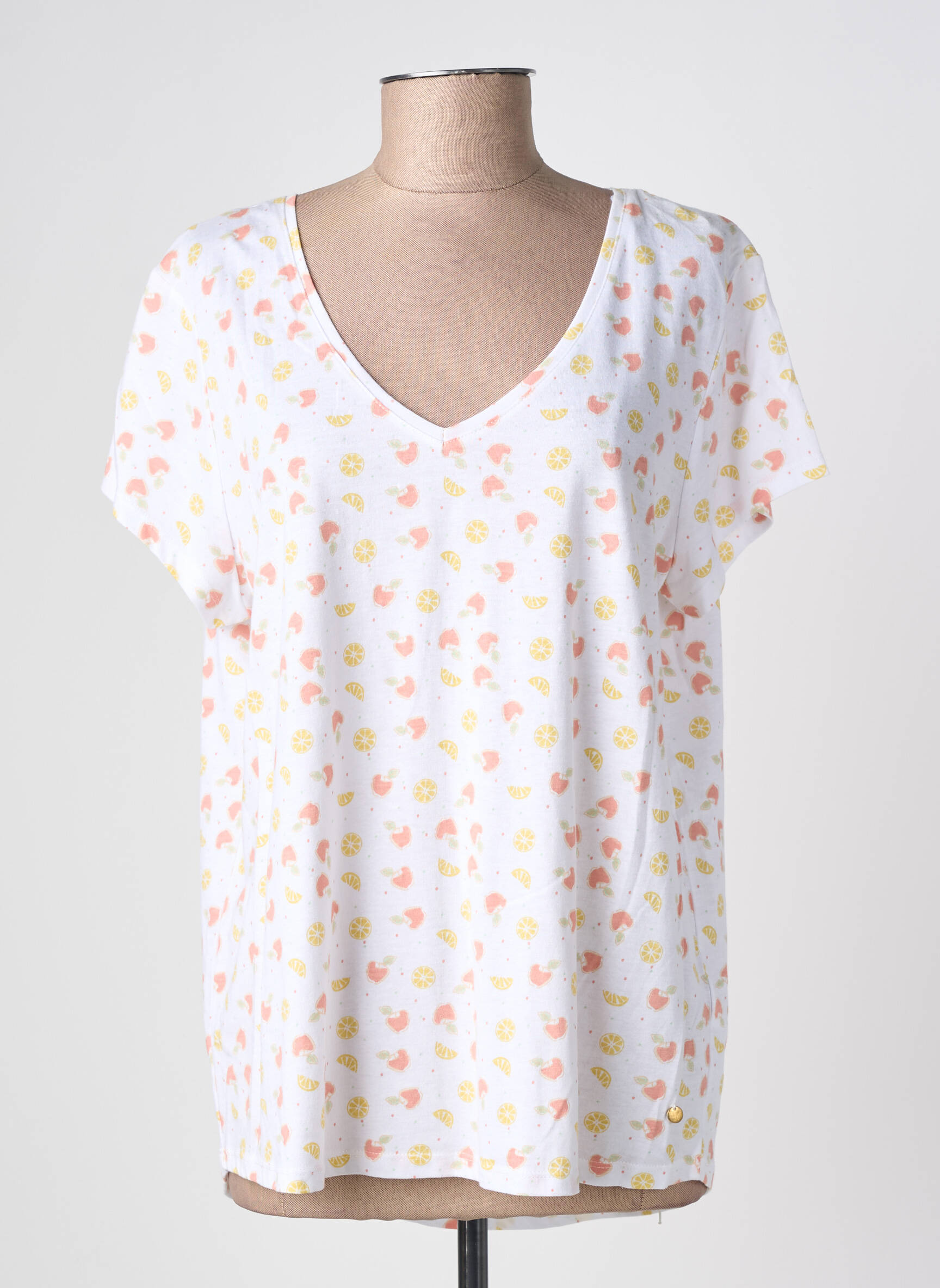 T-shirt imprimé fantaisie manches courtes blanc C'EST BEAU LA VIE femme