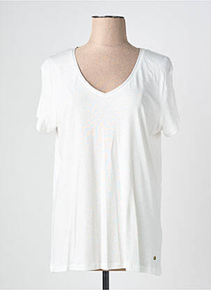 T-shirt col v manches courtes blanc C'EST BEAU LA VIE femme