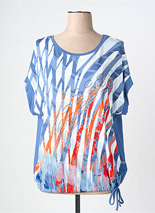 T-shirt sérigraphie avec strass manches courtes bleu BARBARA LEBEK femme